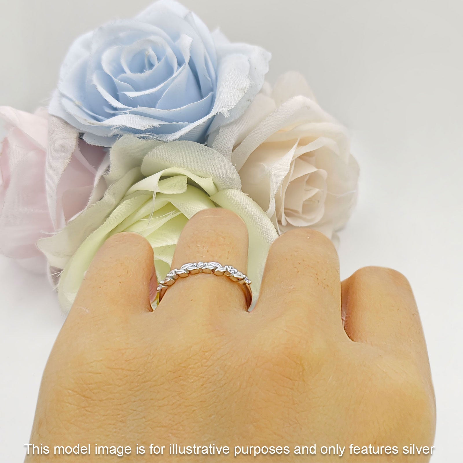 2.8mm Vintage Leaf Floral Half Eternity Wedding Band Ring - Cubic Zirconia & 925 Sterling Silver - Perfect for Bridal, Anniversary, Engagement & Everyday Elegant Jewelry