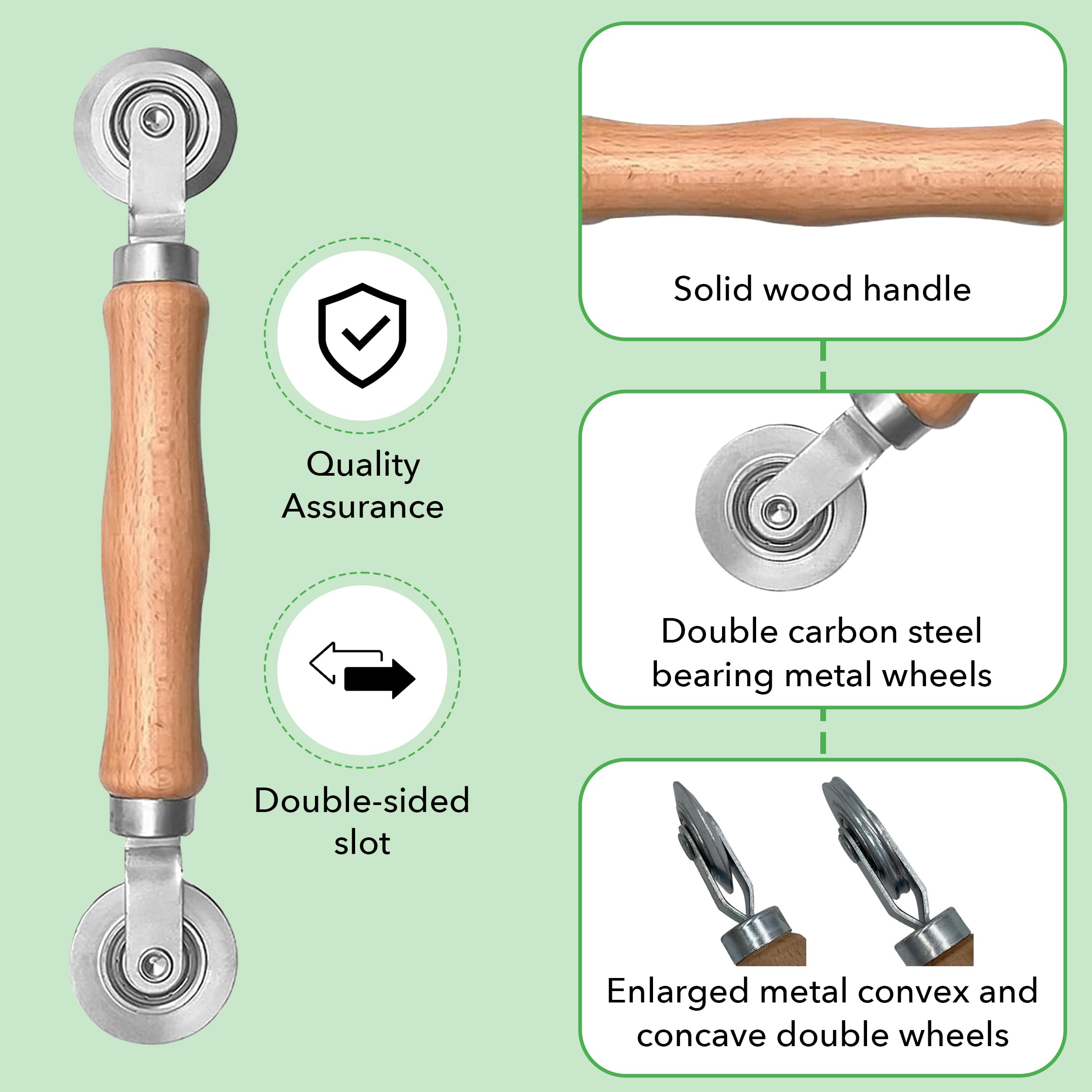 Professional Screen Roller Tool for Door & Window Screen Installation & Repair - Wood Handle & Steel Bearing Wheel Spline Roller - Double Ended Hand Tool for DIY Home Improvement Projects - Perfect for Screen Doors, Windows, Porches & Patio Enclosures