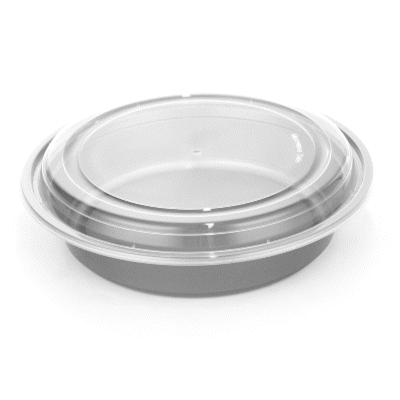 48oz Round Silver Plastic Takeout Containers with Clear Lids - 100 Pack (9