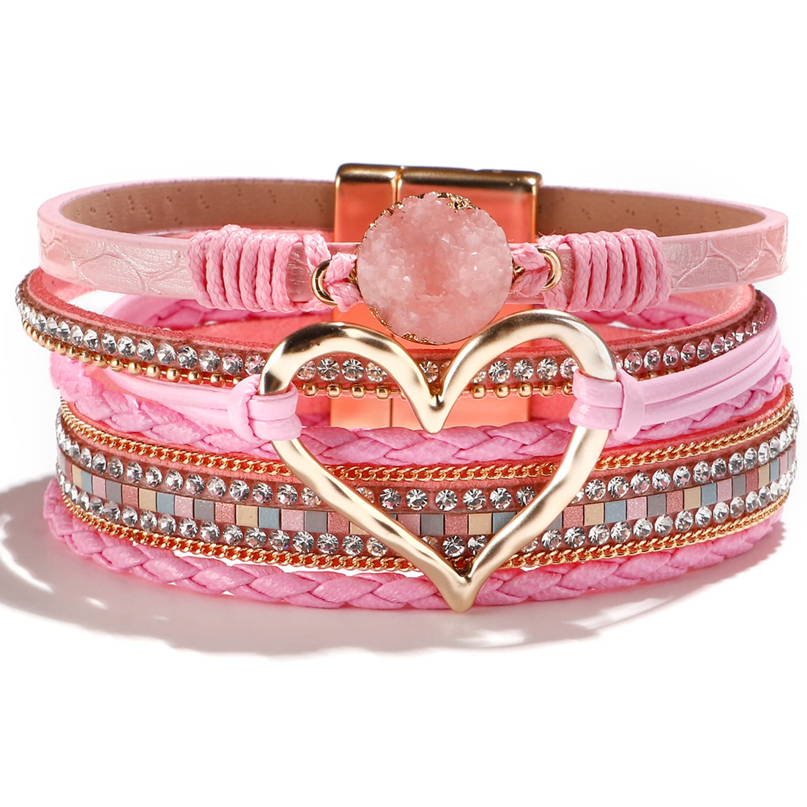Boho Heart Leather Wrap Bracelets for Women - Trendy Layered Chunky Stack Bracelets, Valentines Jewelry Gift for Her | Perfect for Everyday Wear, Layering & Special Occasions | Great for Date Nights, Parties & Casual Outfits