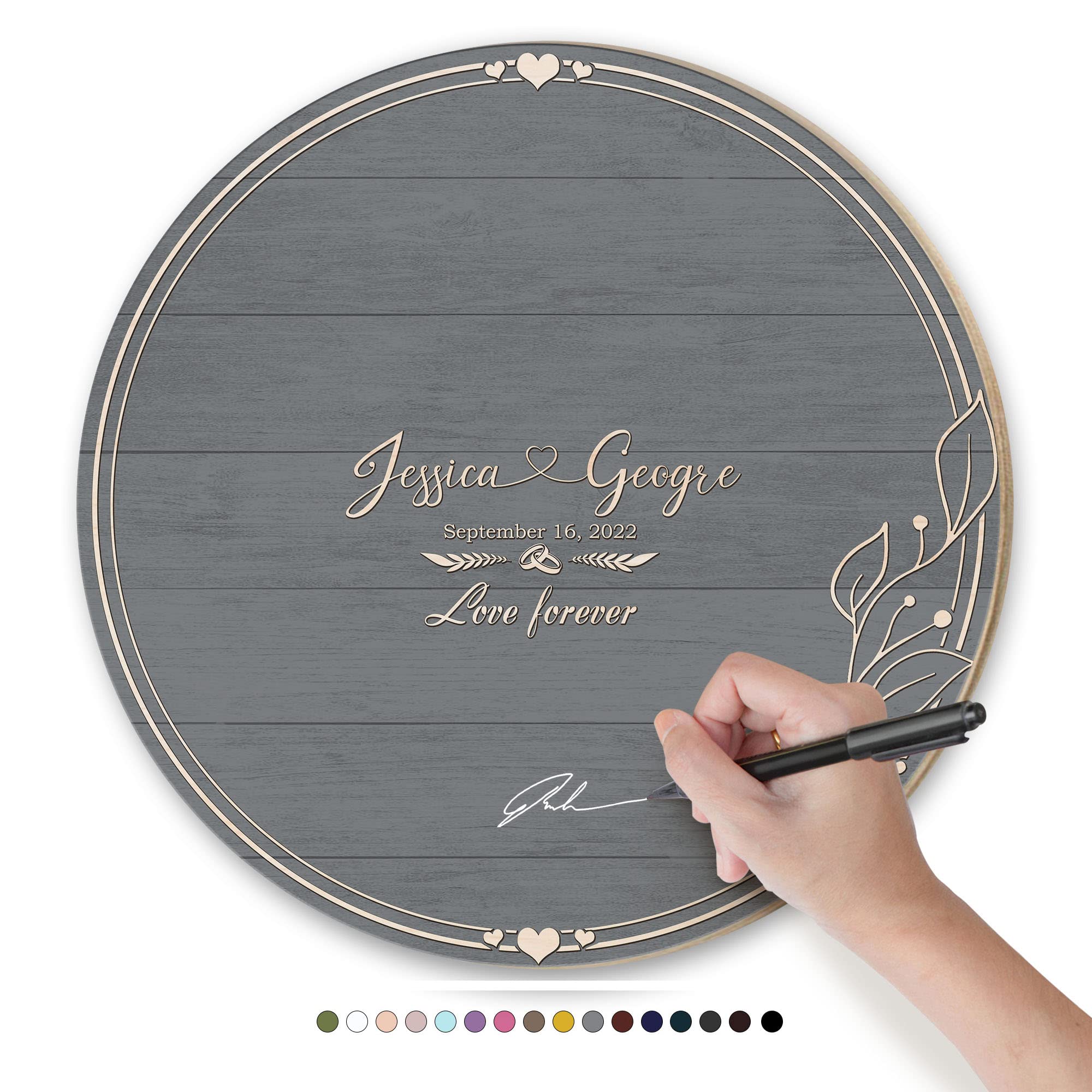 Personalized Wooden Wedding Guest Book Sign - Rustic Round Guestbook Alternative with Custom Names & Date - Elegant Autograph Keepsake for Weddings, Engagements & Anniversaries - Perfect for Barn, Vintage or Outdoor Weddings