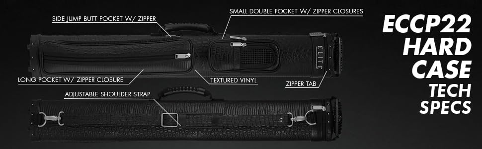 ELITE 2 Butts & 2 Shafts Vinyl Pool Cue Case with Phone Pouch - Durable Billiard Accessory for Pool Players & Tournament Travel