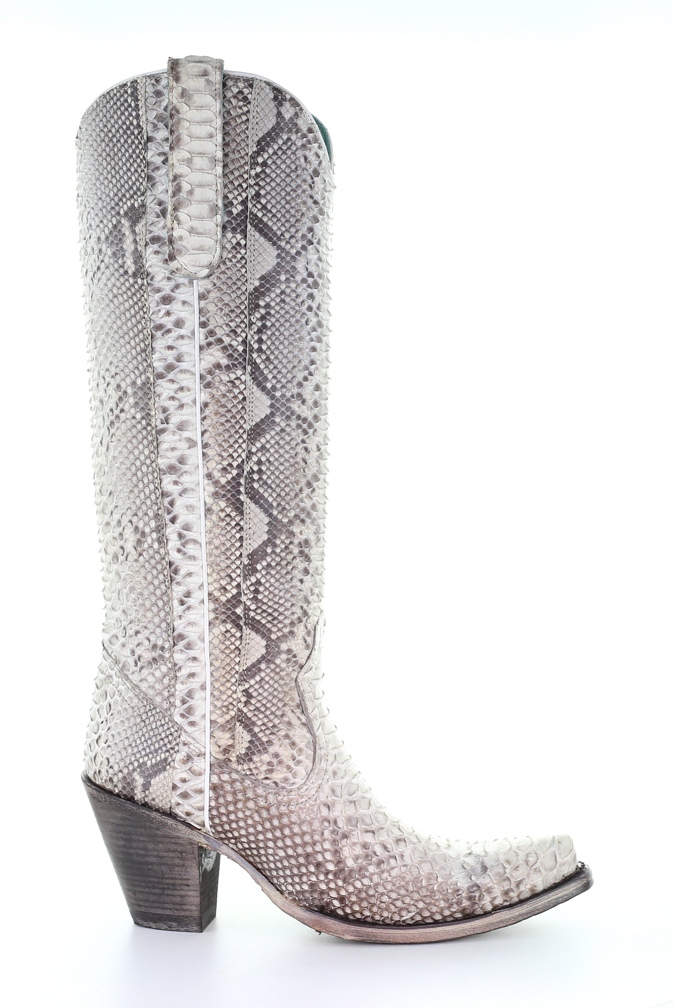 Women's White Western Cowgirl Knee High Boots with Python Print - Stylish Rodeo & Country Fashion for Cowgirl Boots Lovers