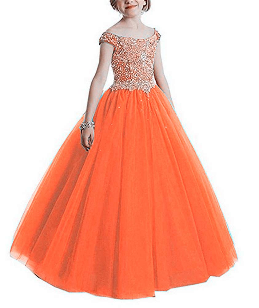 VeraQueen Girls Off Shoulder Beaded Pageant Dress with Cap Sleeves & Ruffles - Elegant Princess Ball Gown for Pageants, Prom, Quinceañera & Special Occasions