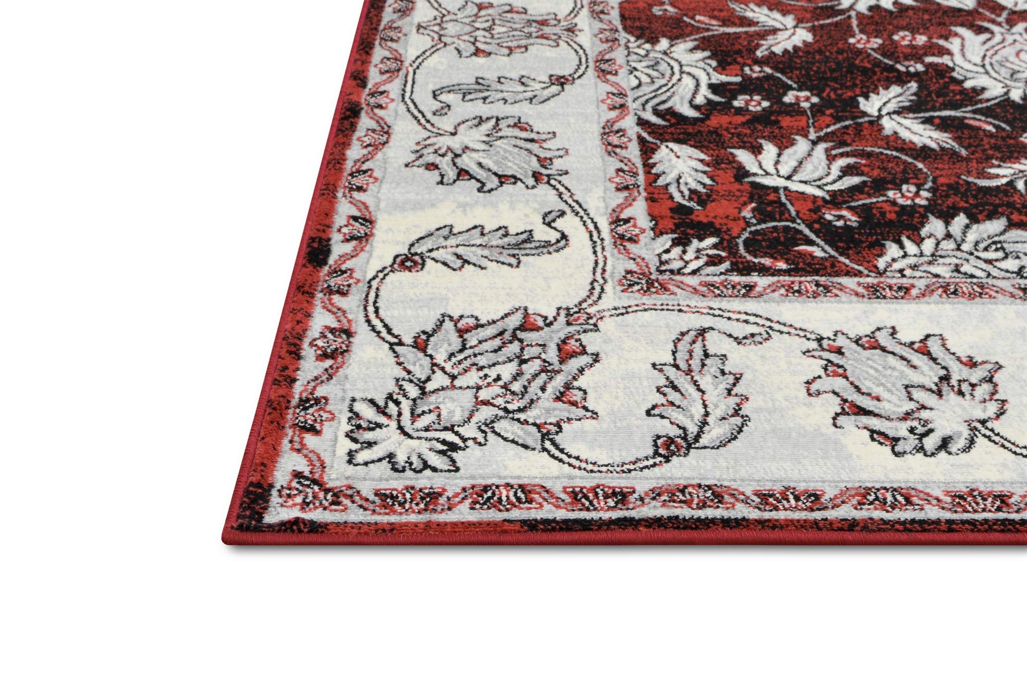 Modern Bohemian Soft Touch Area Rug - Red, Silver & Gray Handwoven Rug for Living Room, Bedroom & Boho Home Decor