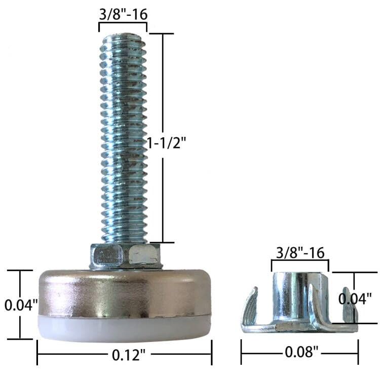 Heavy Duty Adjustable Furniture Levelers - 8 Pack 3/8-16 Inch Thread Tee Nut Kit for Uneven Floors | Perfect for Sofas, Tables, Chairs & Cabinets | Home & Office Furniture Stabilizers
