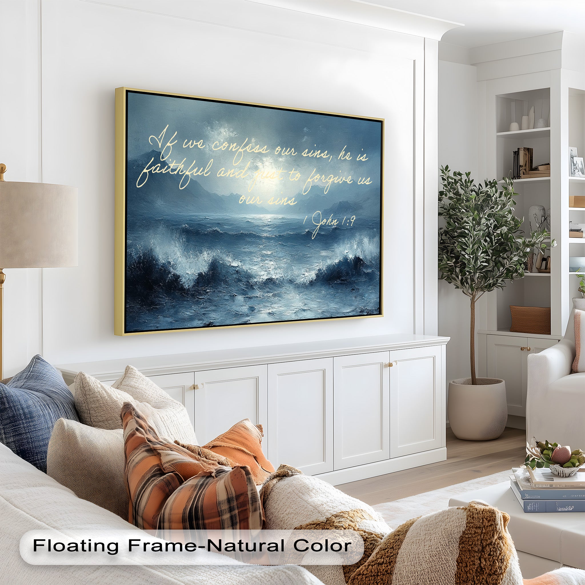 1 John 1:9 Bible Verse Oil Painting - Christian Scripture Wall Art for Home Decor, Church & Office - Forgiveness and Grace Religious Gift