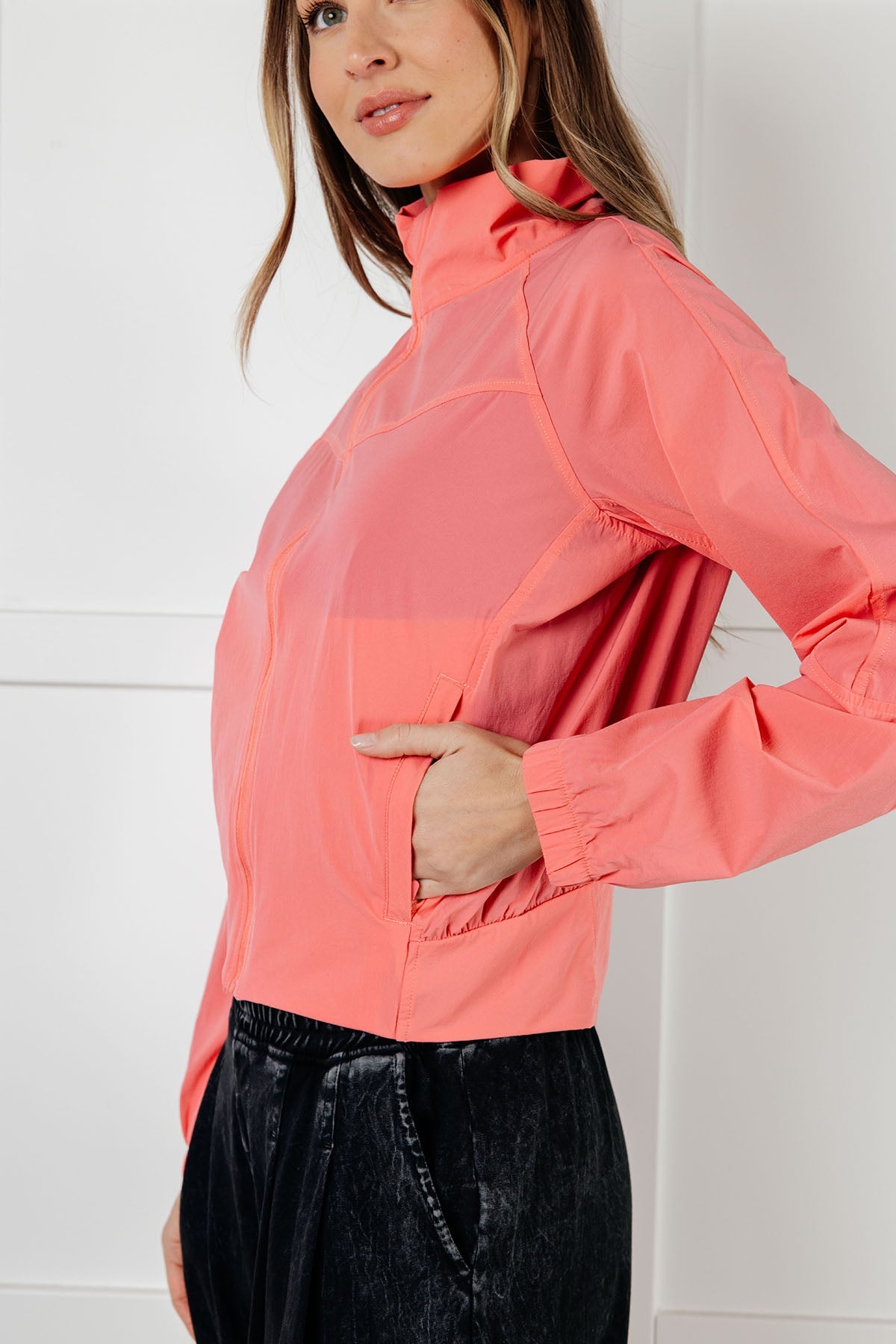 Fit Happens Nylon Tennis Jacket for Women - Lightweight Coral Rose Windbreaker with Moisture-Wicking Technology | Perfect for Tennis, Running, Gym & Outdoor Activities
