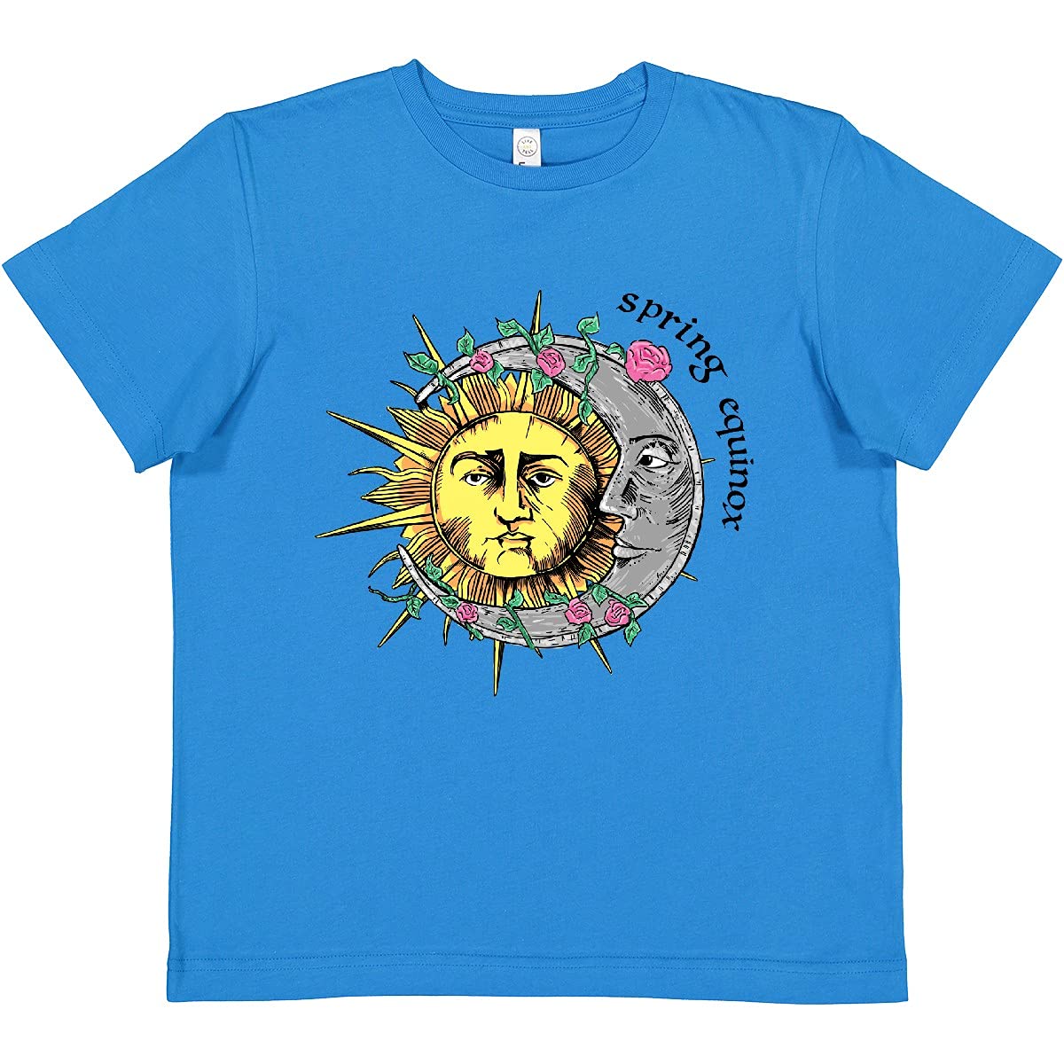 Inktastic 1st Day of Spring Sun and Moon Equinox Graphic Tee - Women's Casual Short Sleeve T-Shirt for Spring Festival, Equinox Celebration & Everyday Wear
