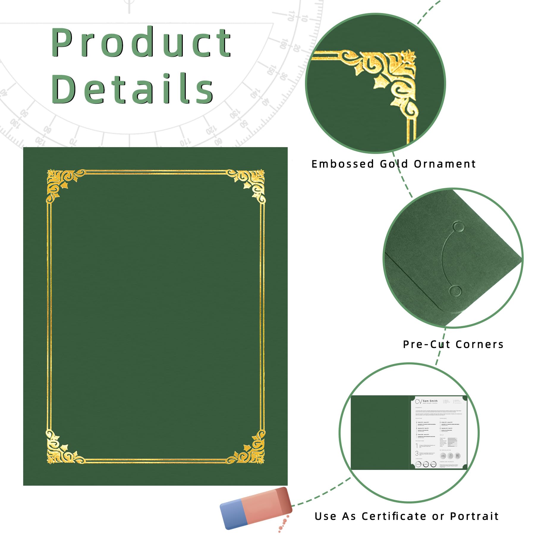HAUTOCO 50 Pack Green Diploma Certificate Holders with Gold Foil Border - Letter Size 8.5x11 Cardstock Document Covers for Awards, Graduation & Professional Use - Perfect for School, Office & Special Events