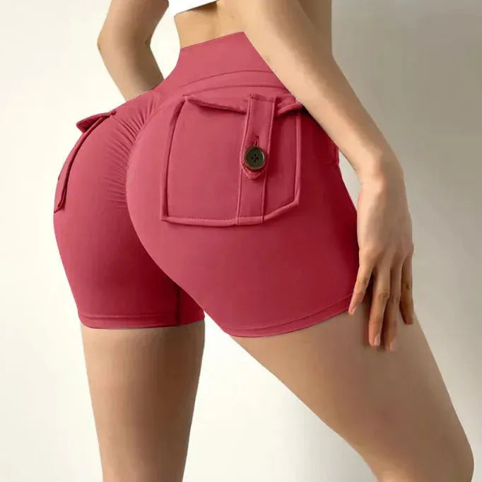 Women's High Waisted Cargo Yoga Shorts - Scrunch Butt Booty Tight Workout Shorts with Button Pocket for Gym, Running & Fitness | Perfect for Yoga, Pilates & Outdoor Activities