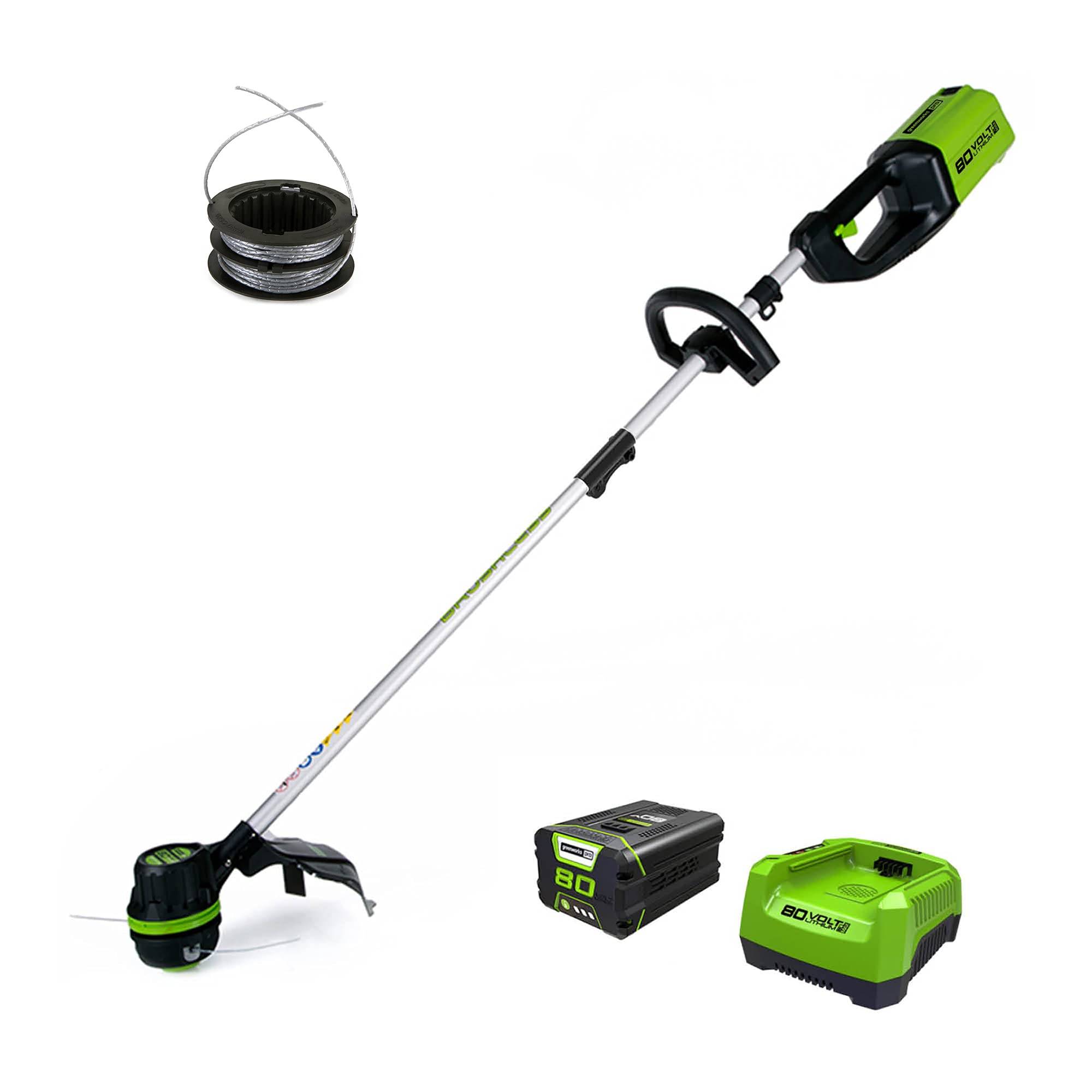 GreenWorks ST80L210 80V Cordless String Trimmer with 2.0Ah Battery & Charger - Includes Extra Replacement Spool - Ideal for Lawn Edging, Weed Control & Yard Maintenance