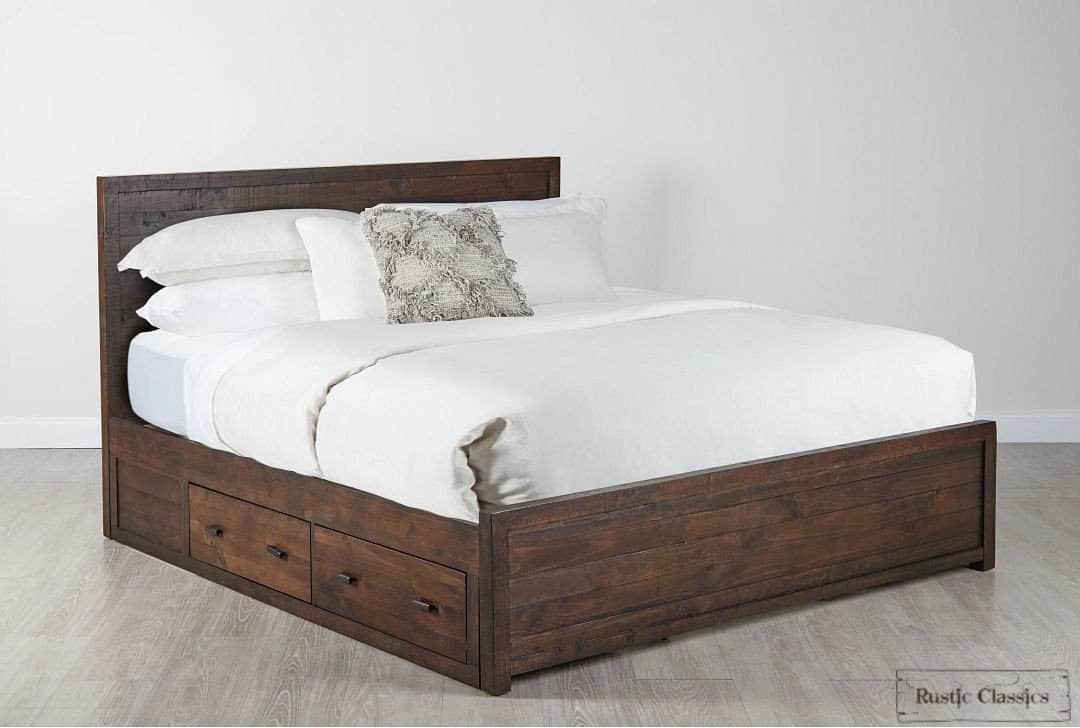Whistler Reclaimed Wood Platform Bed with 4 Storage Drawers - Brown - Queen & King Size - Rustic Bedroom Furniture for Modern Farmhouse Style