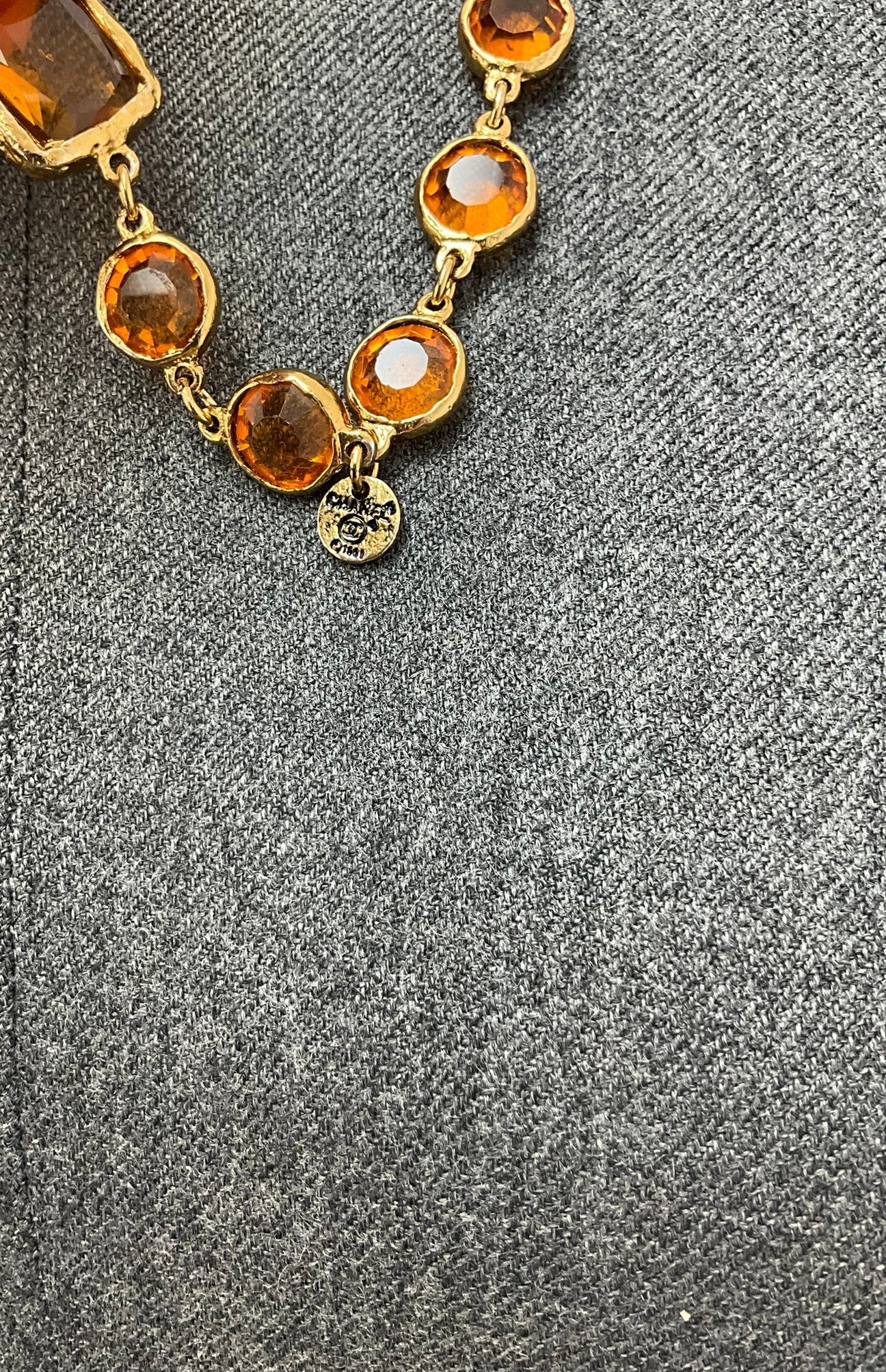 Vintage Chanel 1981 Clear Crystal Chicklet Sautoir Necklace - Elegant Statement Jewelry for Women, Perfect for Evening Parties & Special Occasions