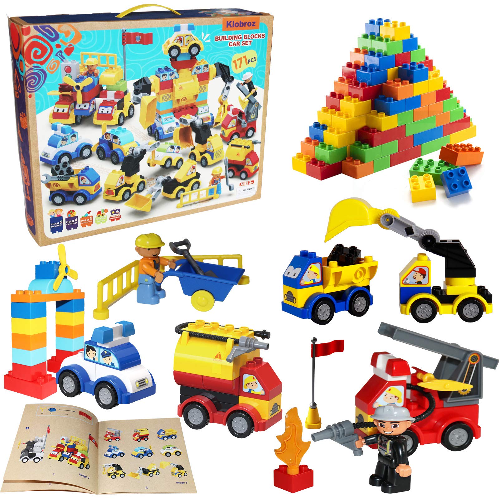 **171-Piece Toddler Building Blocks Set - Large Bricks Compatible with Major Brands | STEM Educational Toys for Kids Ages 2-5 | Creative Play, Learning & Car Construction Fun**