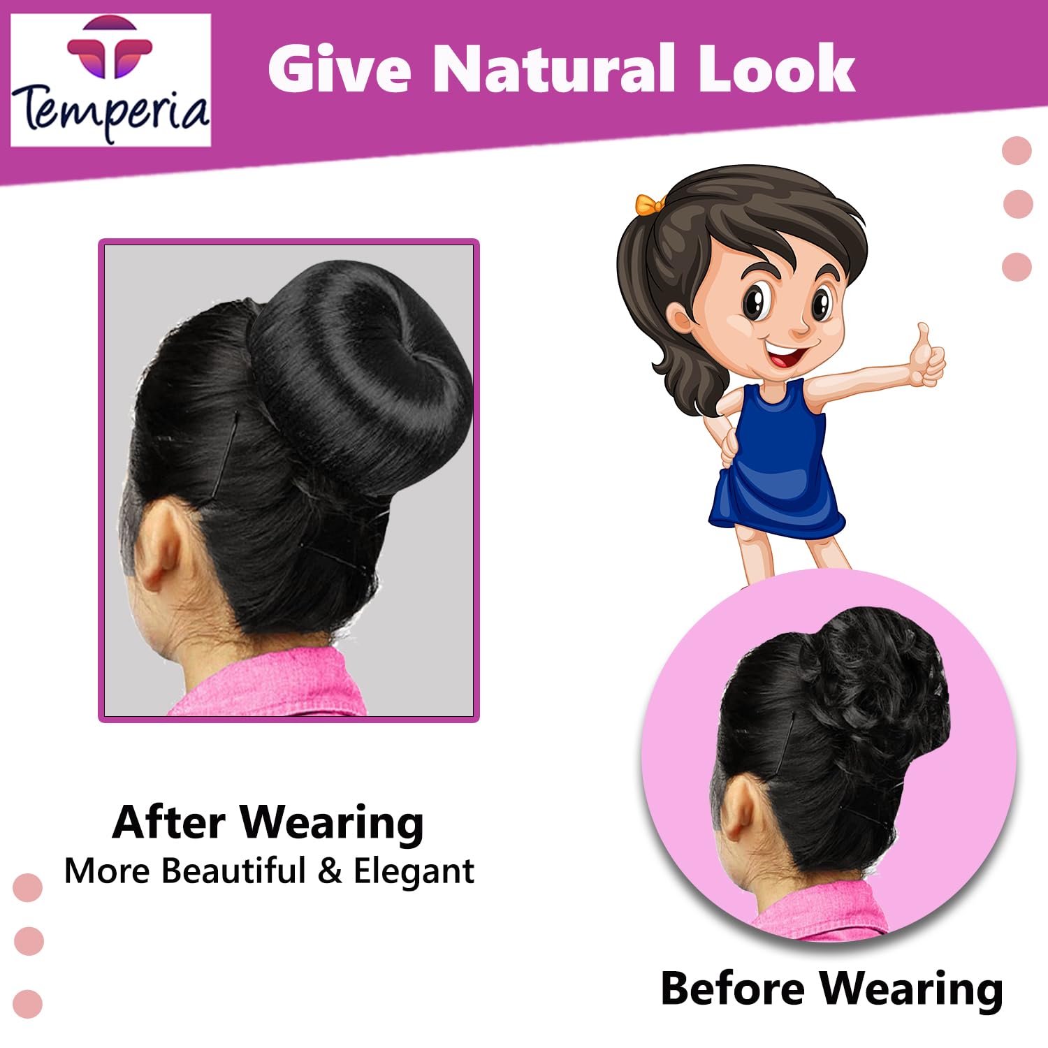 TEMPERIA Hair Donut Bun Maker for Women & Girls - 3-Piece Set (Small, Medium, Large) - Puff Juda Bun Shaper Tool - Perfect Hair Accessories for Updos, Ponytails & Formal Events