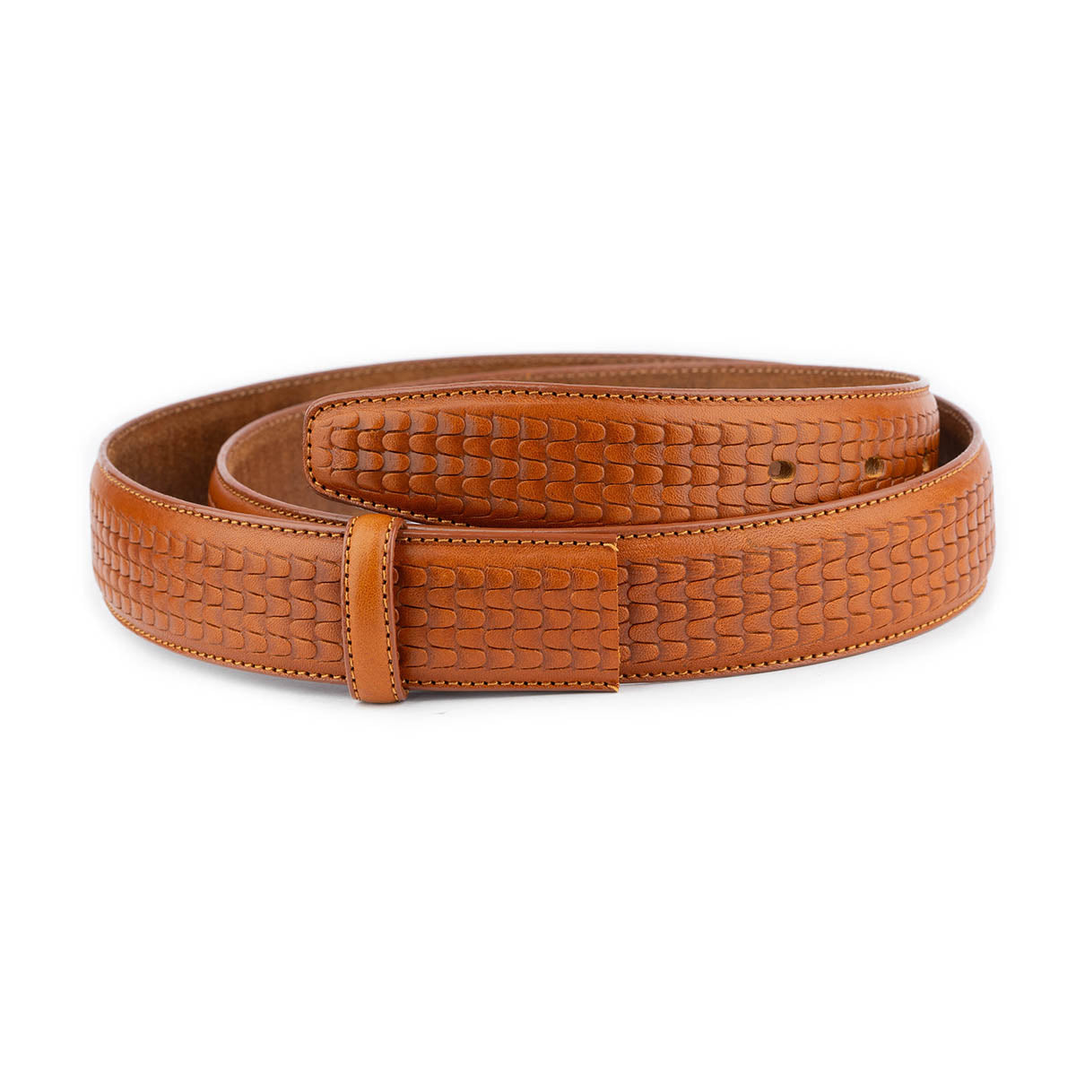 Genuine Brown Leather Belt Strap for Ferragamo Buckle Replacement - Handcrafted Cognac Embossed Men's Dress Belt - Perfect for Business, Office & Formal Occasions