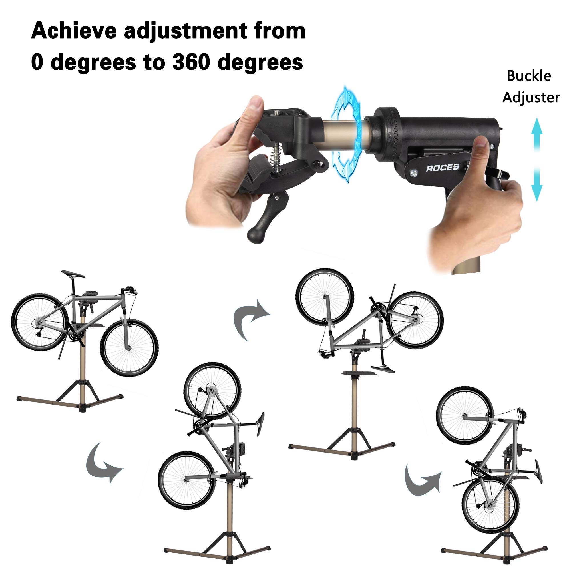 CARSTY Adjustable Height Bike Repair Stand - Heavy Duty Folding Bike Workstand for MTB & Road Bikes, Home & Shop Use with Tool Tray (Supports 60 lbs) - Perfect for Bike Maintenance, Tune-ups & Storage