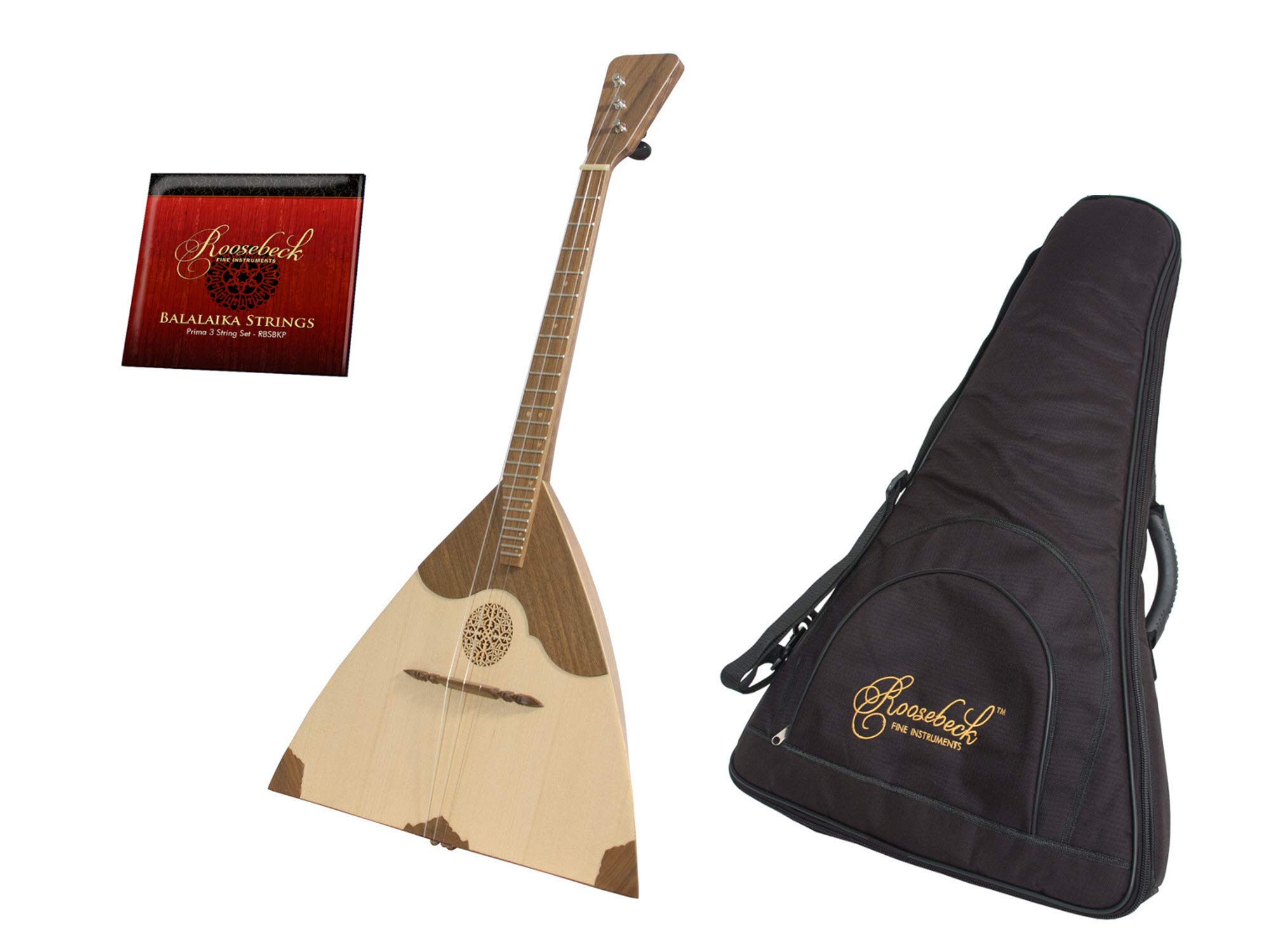 Roosebeck Prima Walnut Balalaika - Professional 3-String Russian Folk Instrument with Gig Bag & Extra String Set - Perfect for Performances, Practice, and Traditional Music Enthusiasts