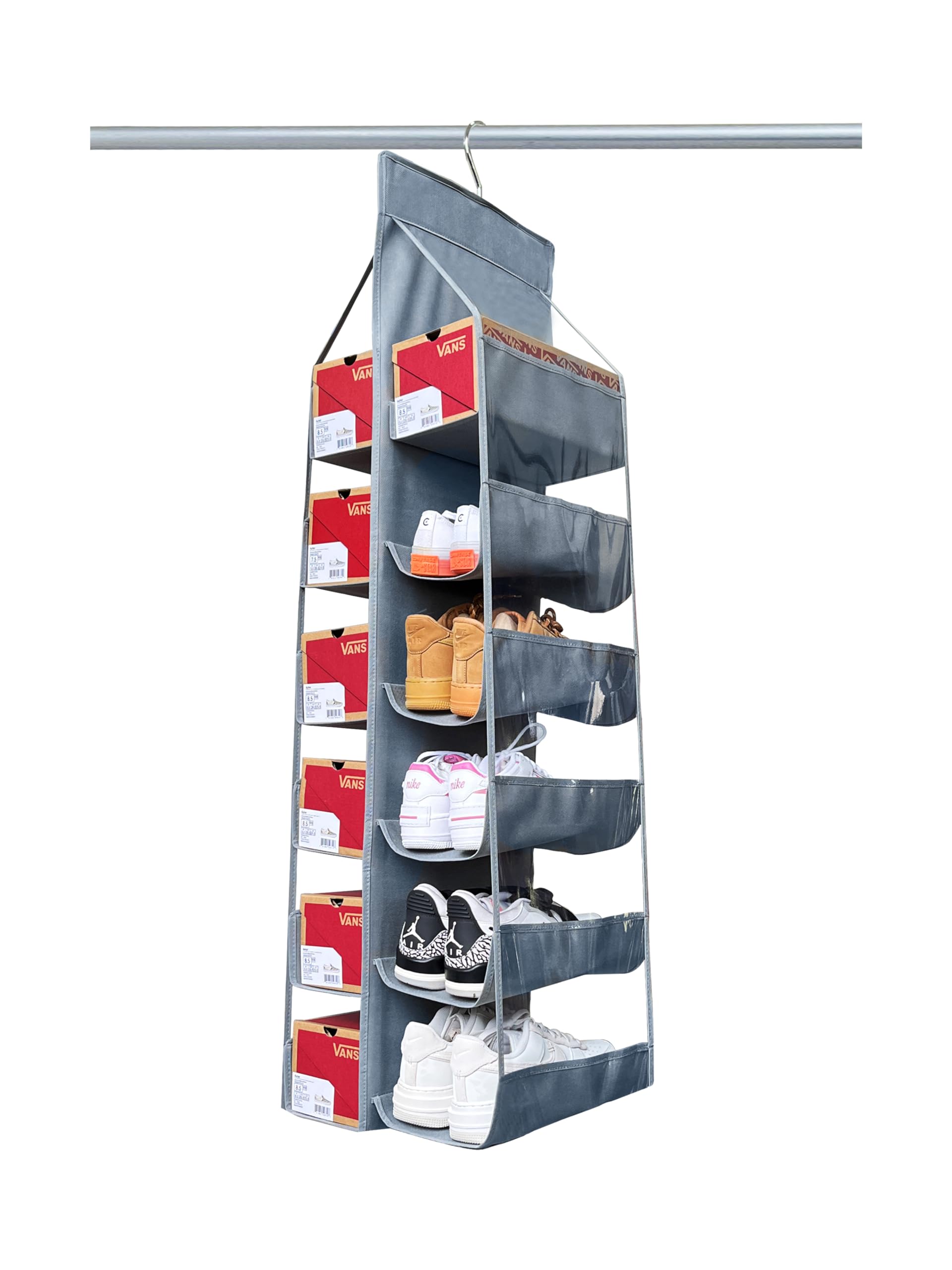 Zebricolo Extra Large 12-Pocket Hanging Shoe Rack for Closet - Space Saving Closet Organizer for Shoes (1 Pack, Grey) - Perfect for Bedroom, Dorm, Entryway & Small Space Storage
