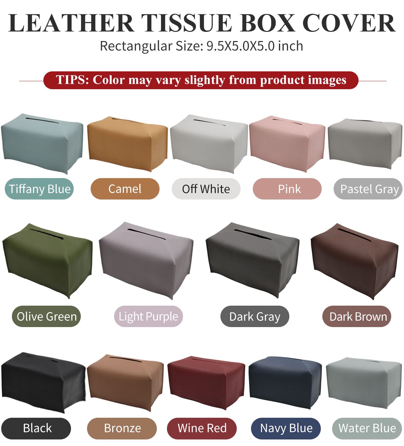 Livelab Modern PU Leather Tissue Box Cover - Navy Blue Decorative Organizer Holder for Vanity, Nightstand, Living Room, Office & Car (9.5