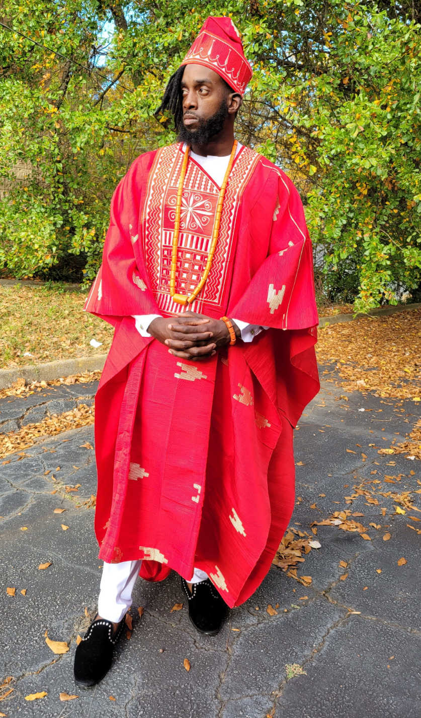 Adebisi African Aso Oke Agbada Grand Boubou Robe for Men - Traditional Nigerian Wedding Attire, Cultural Ceremony Outfit, Special Occasion Wear - Perfect for Weddings, Parties & Festivals