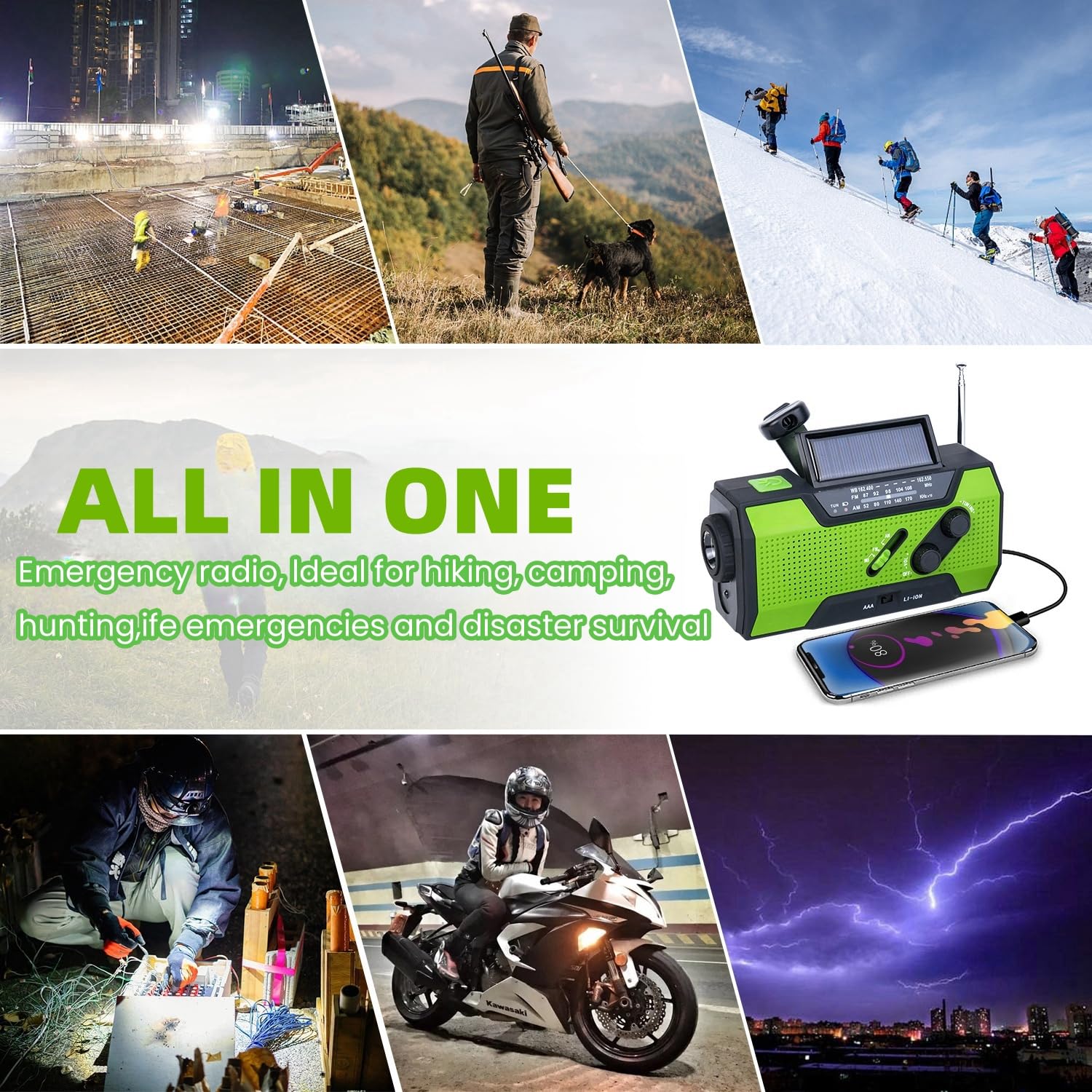 iRonsnow Emergency Weather Radio - Solar Hand Crank Portable AM/FM NOAA Radio with SOS Alarm, 2000mAh USB Phone Charger, Reading Lamp & Flashlight for Camping, Hiking, Power Outages and Emergency Preparedness