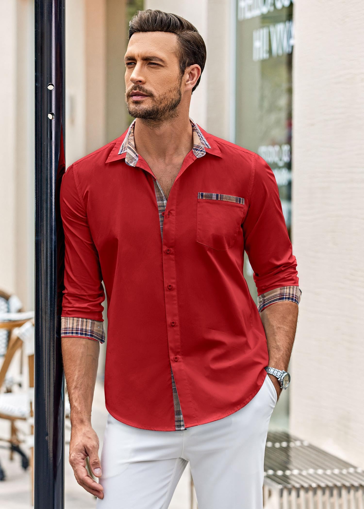 COOFANDY Men's Long Sleeve Plaid Dress Shirt - Casual Button Down Oxford Shirt for Business, Office & Date Night | Slim Fit Comfortable Work Shirt for Men