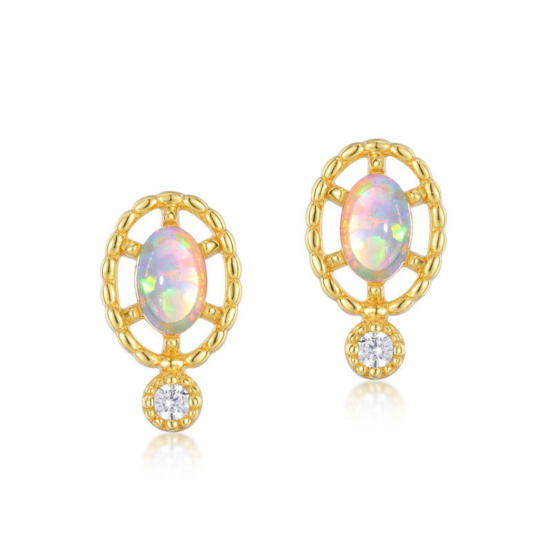 Tiny Opal Stud Earrings & Ring Set - Genuine Birthstone Jewelry for Women | Perfect Gift for Birthday, Anniversary & Special Occasions | HJZB 270