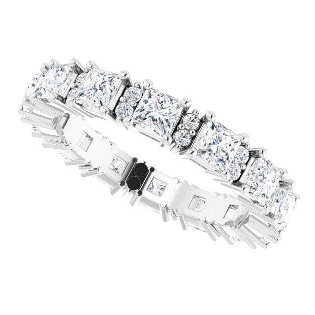 2.77 Carat Princess & Round Diamond Eternity Band Wedding Ring - 14K White Gold Bridal Stackable Ring for Anniversary, Engagement, or Special Occasion Gift