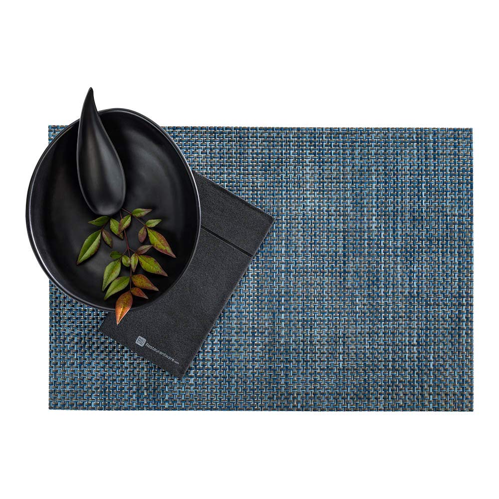 Restaurantware Amalfi 16 x 12 Inch Plastic Placemats Set of 6 - Heat Resistant, Stain Proof, Waterproof Vinyl Table Mats in Baltic Blue - Perfect for Outdoor Dining, Patio, and Restaurant Use