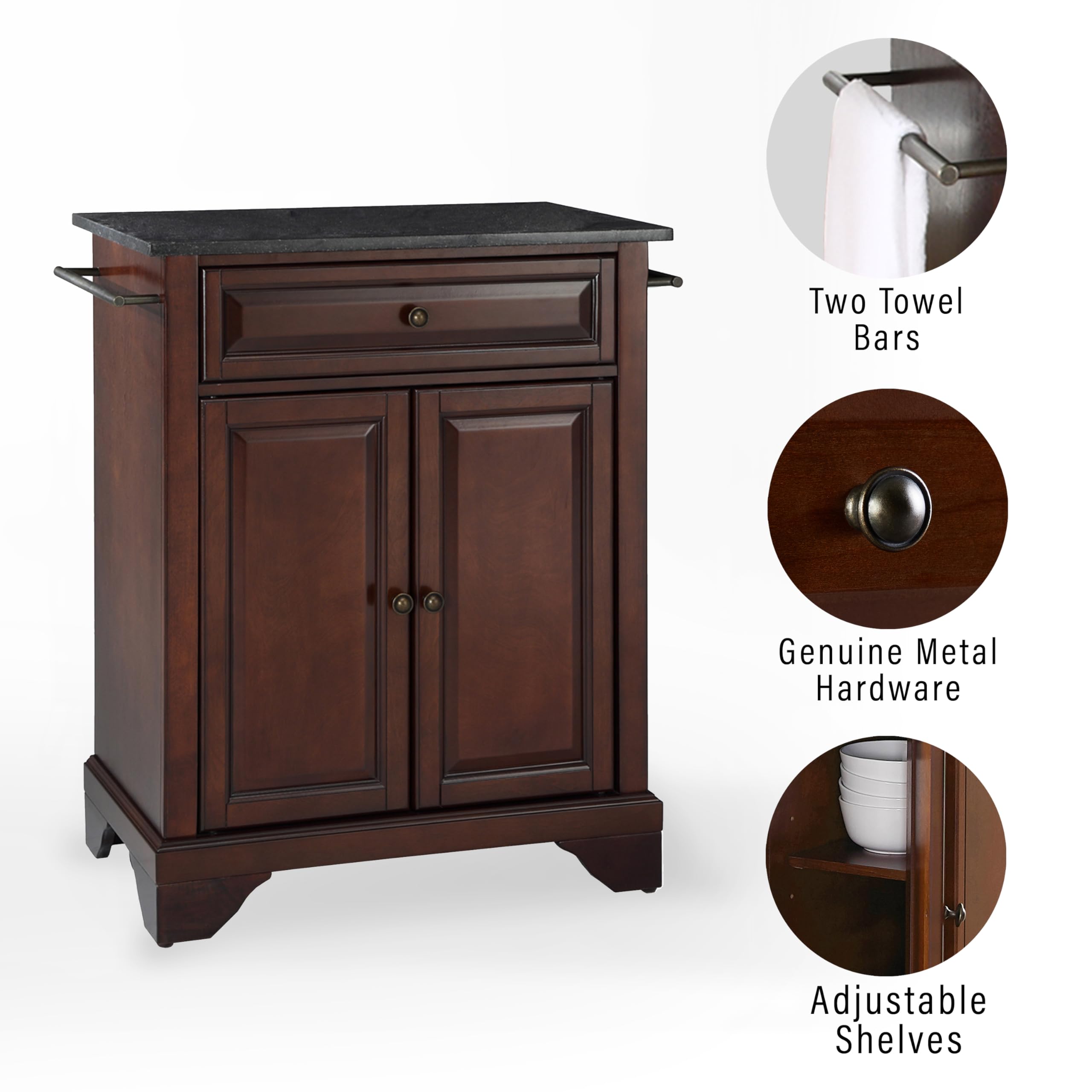 Crosley LaFayette Granite Top Portable Kitchen Island Cart with Wheels - Microwave Stand, Storage Cabinet, Mahogany Finish for Small Spaces | Perfect for Apartments, Dorms & Compact Kitchens