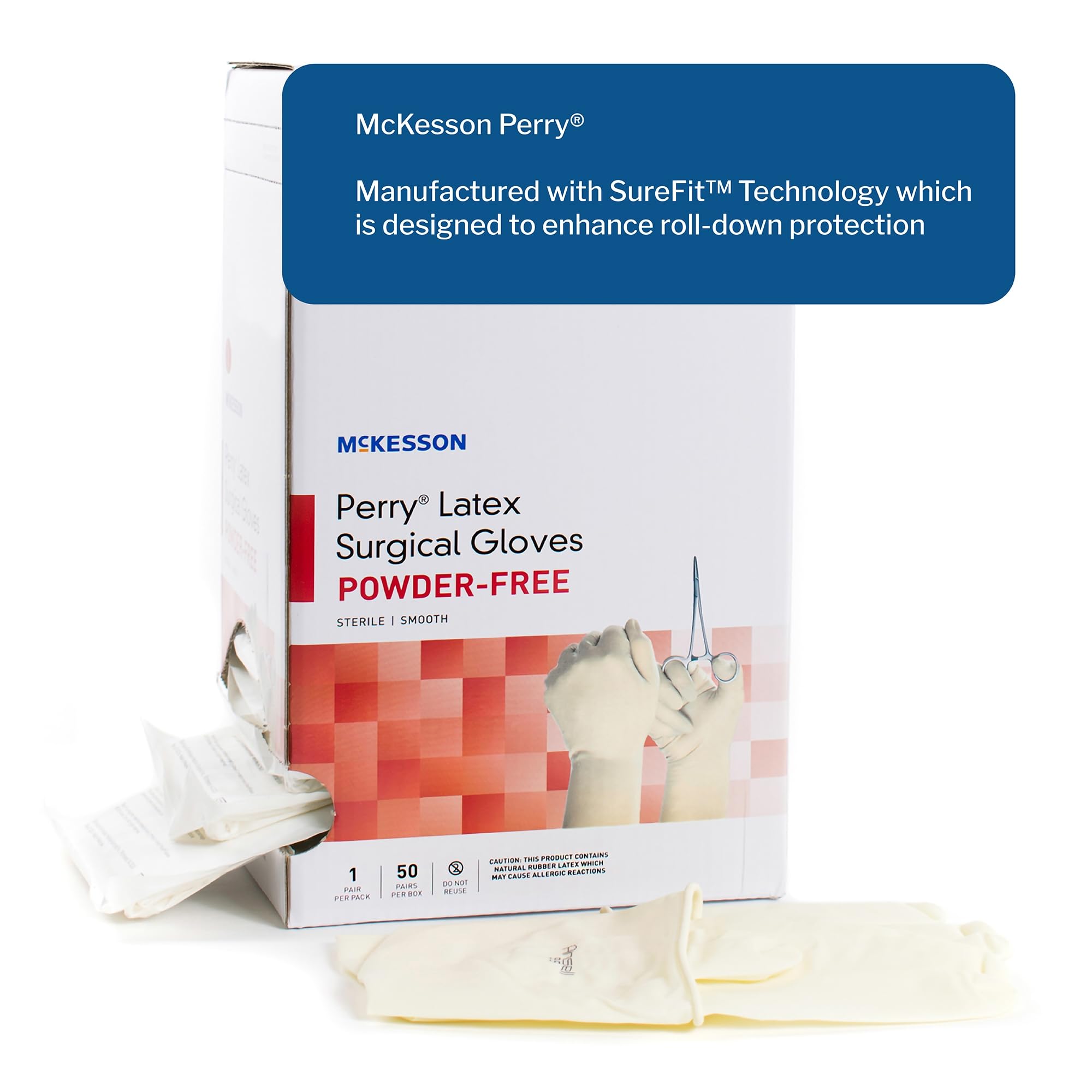 McKesson Perry Latex Surgical Gloves - 200 Pairs Sterile Disposable Powder-Free Medical Exam Gloves, Size 6.5, Cream - Ideal for Healthcare Professionals, Dental Clinics & Tattoo Artists