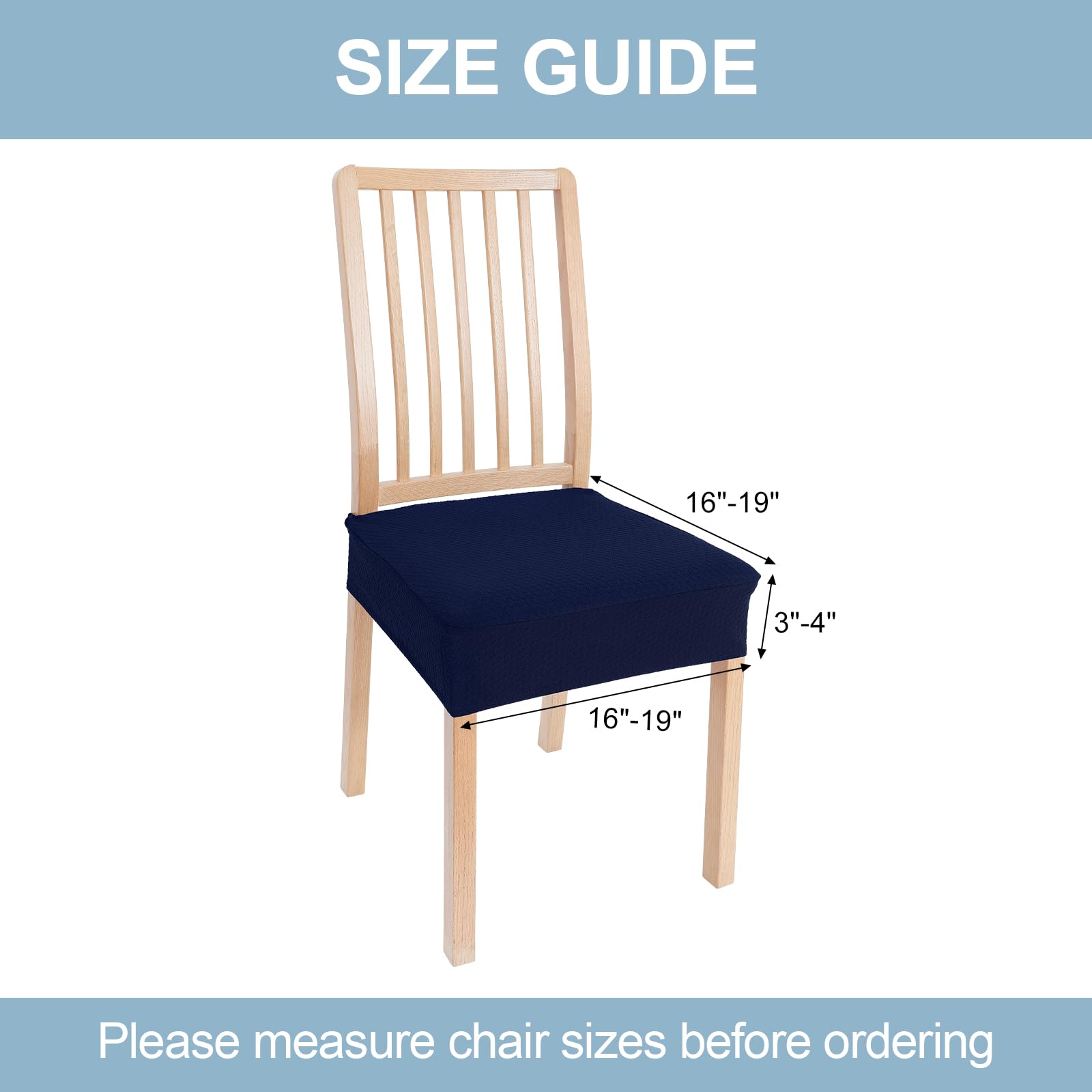 Smiry Stretch Jacquard Dining Room Chair Seat Covers - Set of 6 Washable Slipcovers, Removable Chair Protectors in Federal Blue | Perfect for Home, Office & Restaurant Use