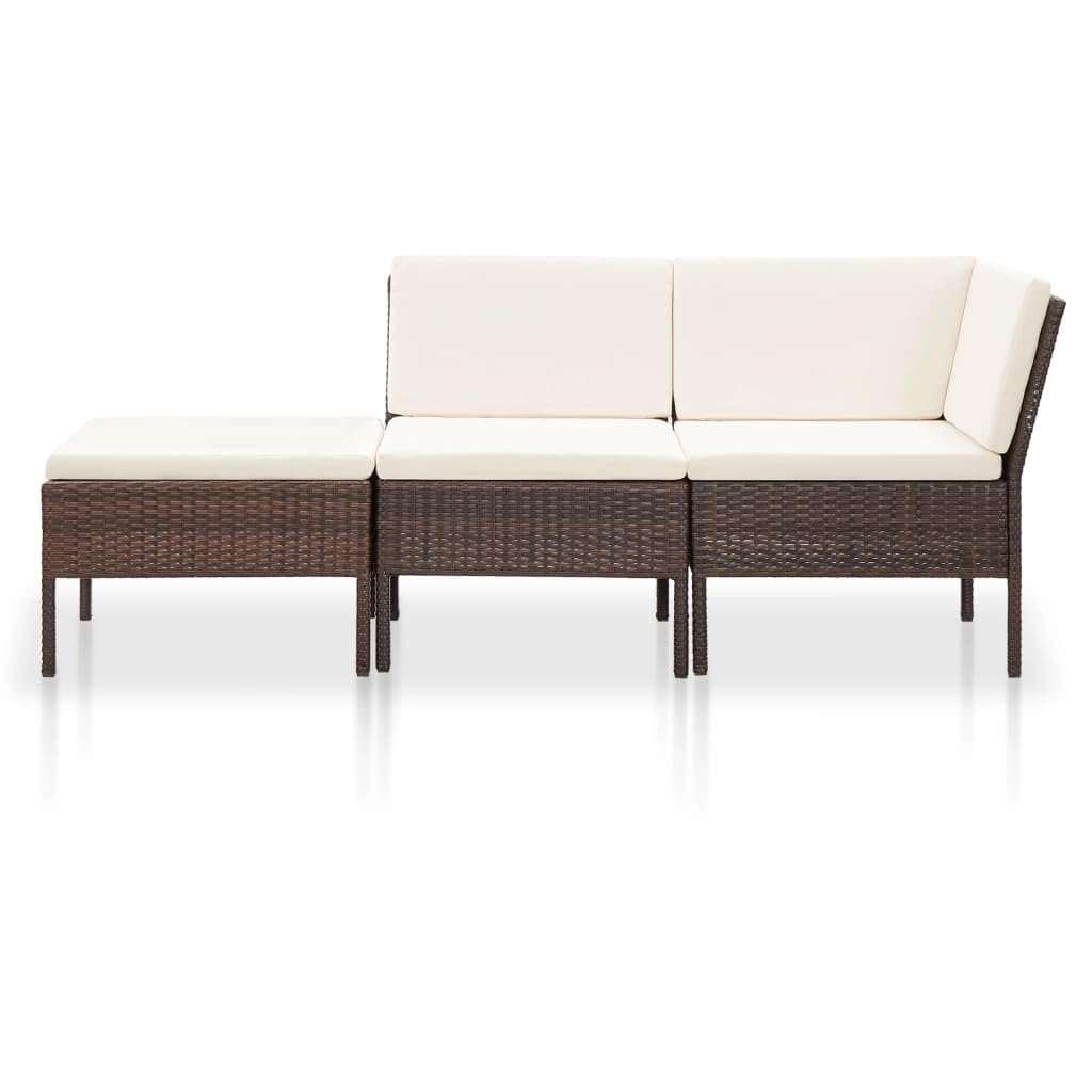 vidaXL 3-Piece Brown Poly Rattan Patio Lounge Set with Cream White Cushions - Outdoor Furniture for Garden, Poolside & Backyard Relaxation