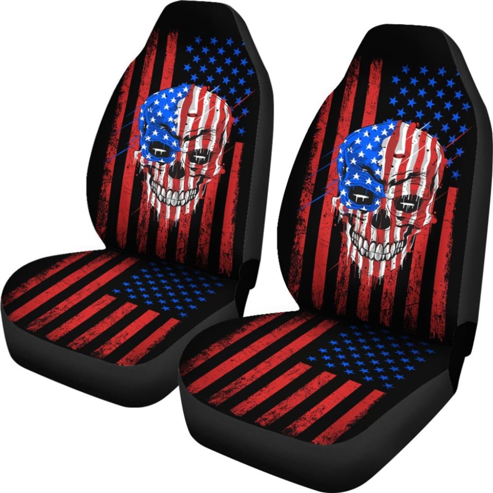 Patriotic Skull American Flag Car Seat Covers - Universal Fit for Cars, Trucks & SUVs - Perfect for Road Trips, 4th of July & Patriotic Events