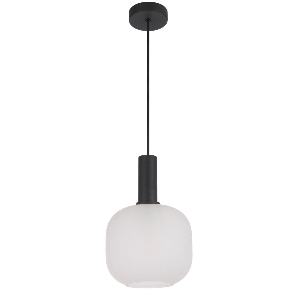 Aosta 20cm Black Single Pendant Light with Frosted Glass Shade - Perfect for Dining Room, Kitchen Island, or Bedroom Lighting