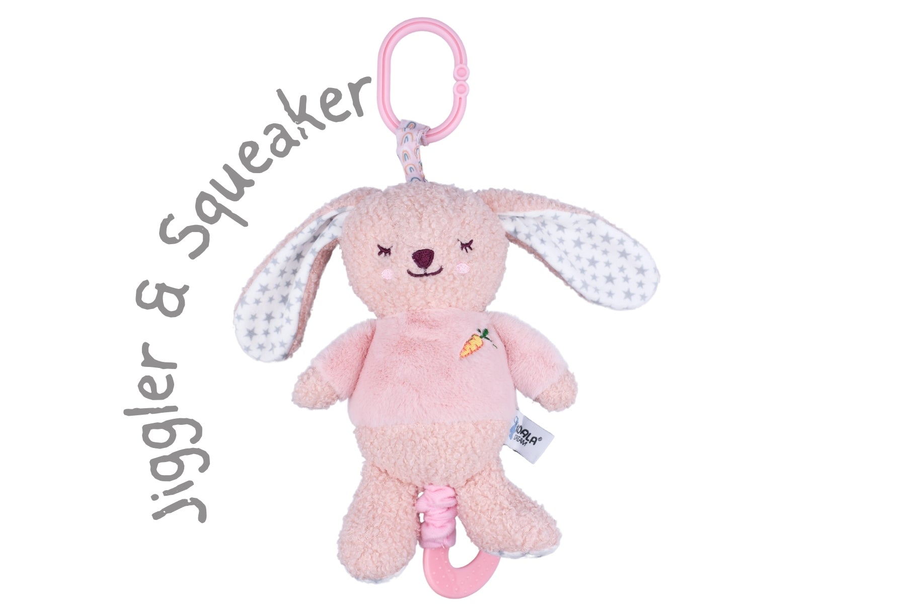 Snuggle Buddy Berry Bunny Jiggle & Shake Clip Toy - Soft Plush Sensory Toy for Babies & Toddlers - Perfect for Strollers, Car Seats & Cribs