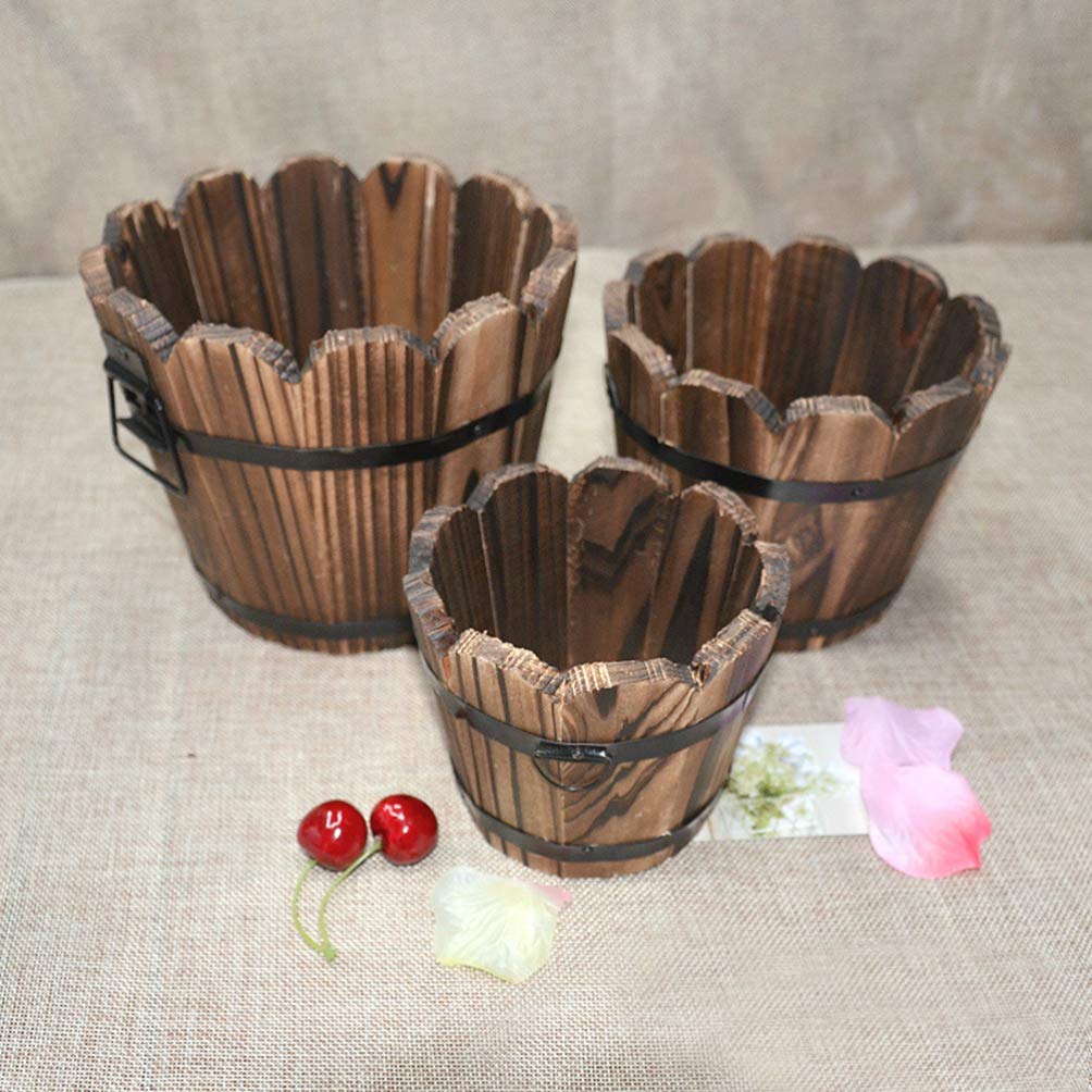Holibanna Small Solid Wood Carbonized Flower Pot - Indoor Planter for Succulents, Home & Office Decor | Perfect for Windowsills, Desks, and Shelf Displays