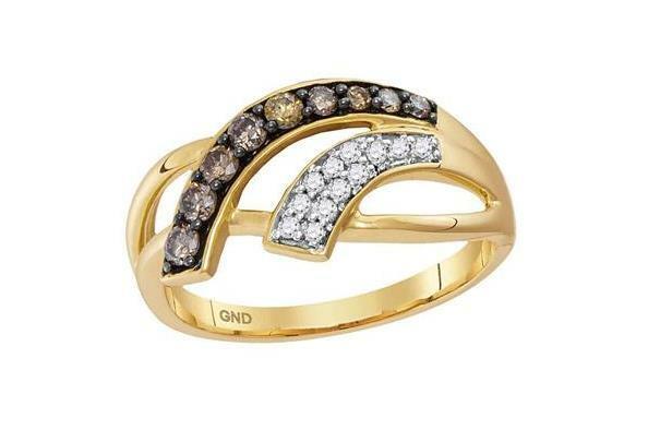 10K Yellow Gold Brown Diamond Women's Band Ring - 1/3 Cttw Size 5-9 | Elegant Stackable Ring for Everyday Wear & Special Occasions