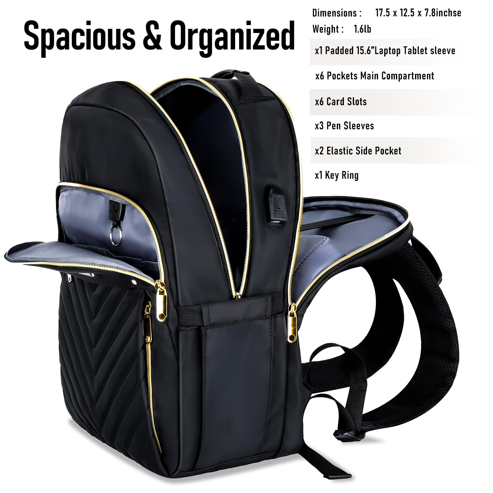 Stylish Black Backpack for Women & Girls - Durable School Backpack, College Book Bag, Daypack for High School & Travel - Perfect for Students, Commuters & Daily Use (Mochilas Escolares)