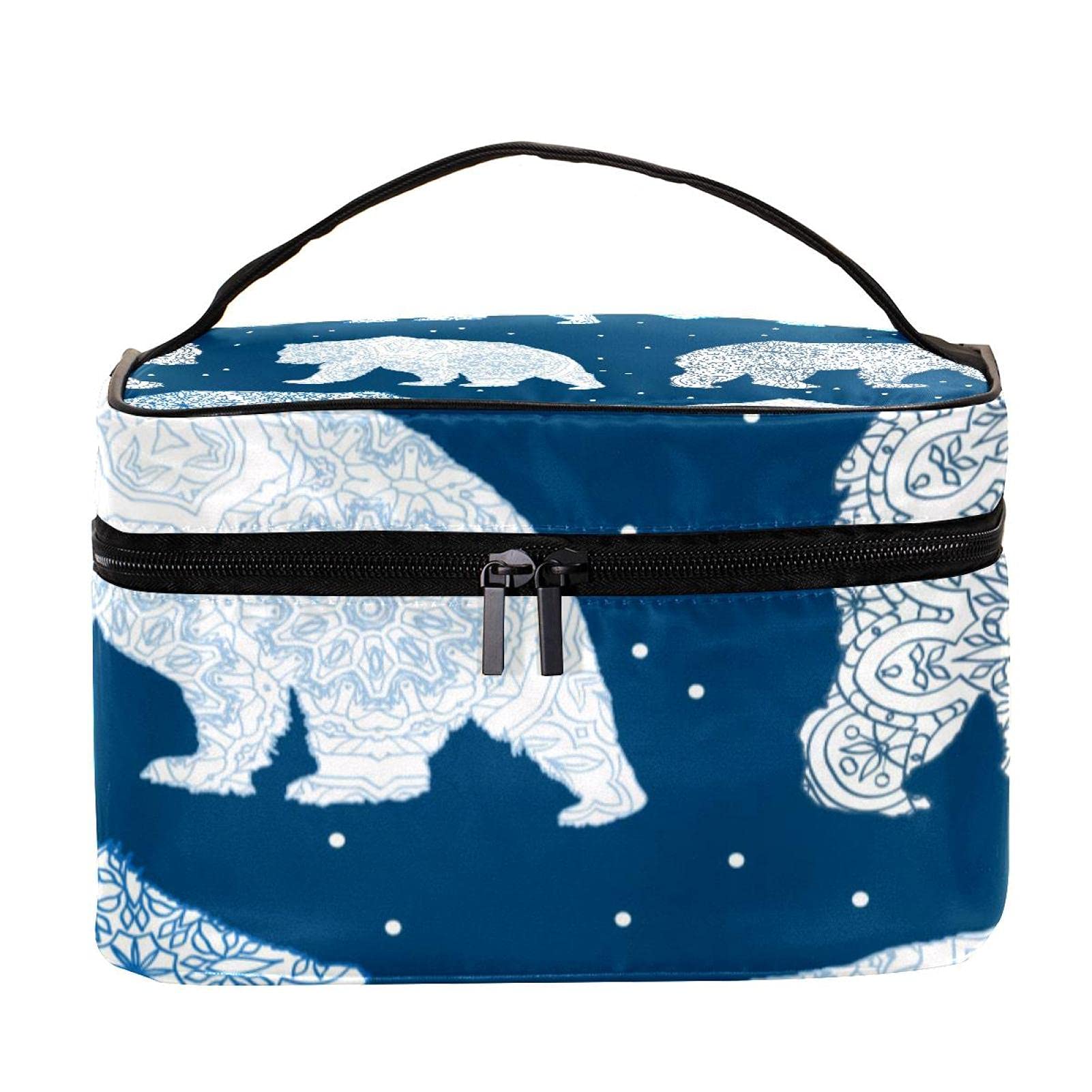 Polar Bear & Dots Blue Pattern Large Travel Makeup Bag - Waterproof Cosmetic Organizer with Zipper for Women & Girls | Perfect for Vacation, Gym, and Daily Essentials Storage
