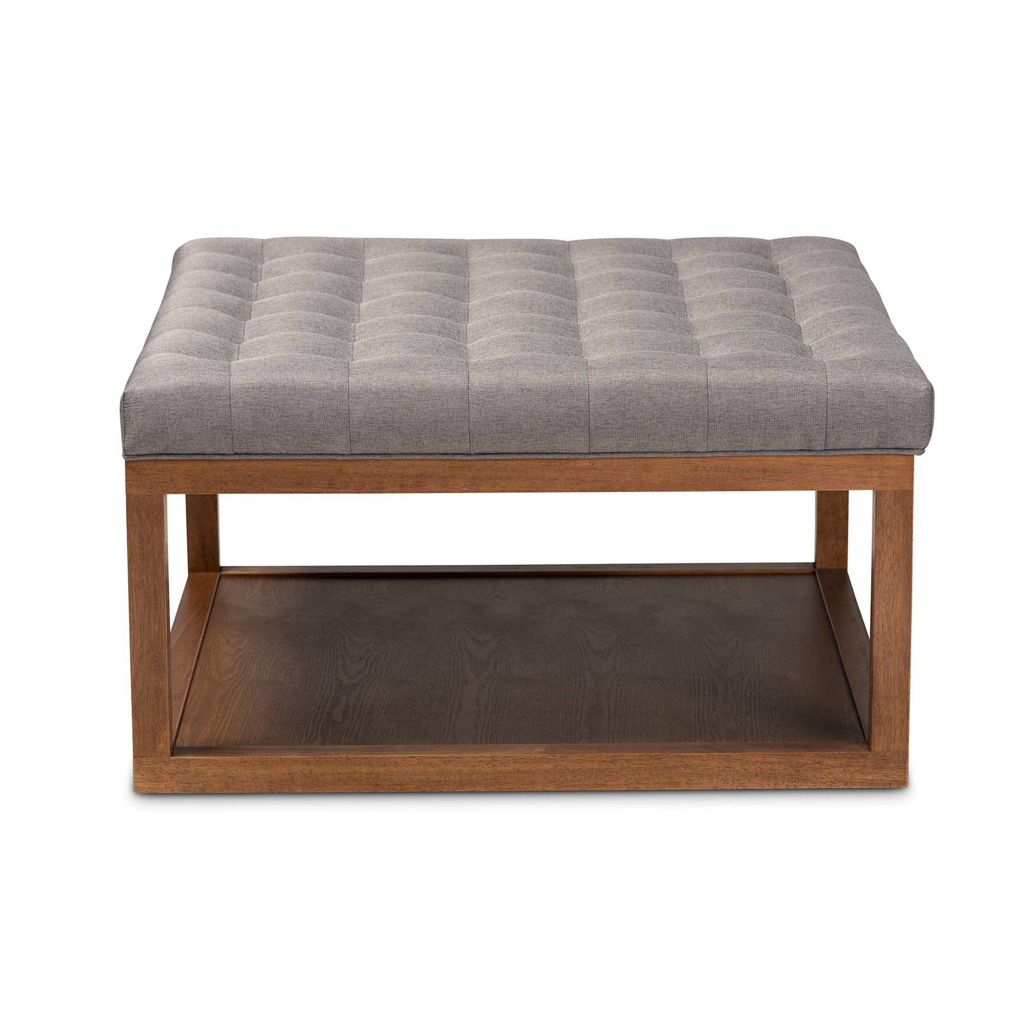 Baxton Studio Modern Ottoman with Storage - Grey/Walnut Finish - Perfect for Living Room, Bedroom or Office - Multi-Functional Footrest and Seat