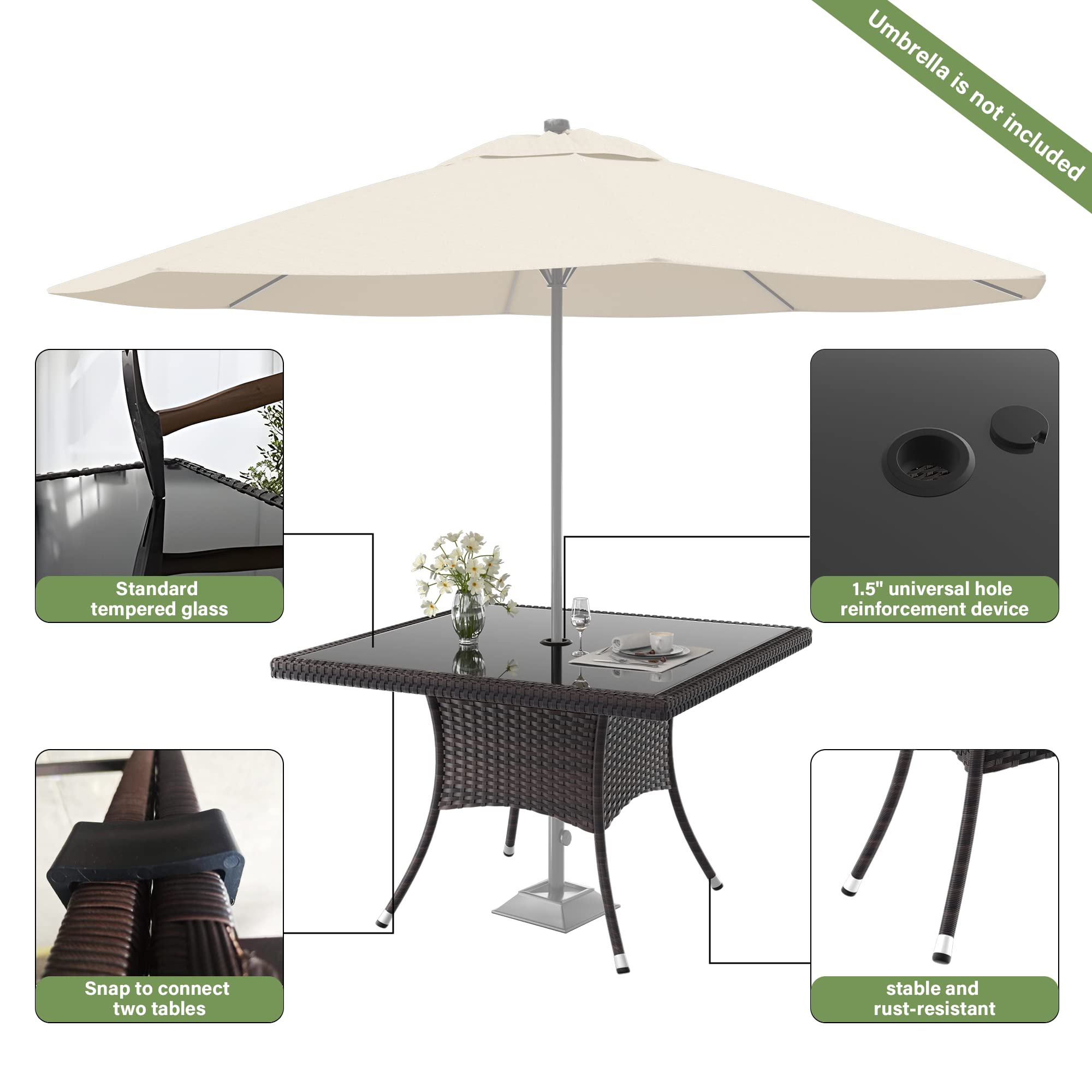 10-Piece All-Weather Wicker Patio Dining Set with Tempered Glass Tabletop & Removable Cushions - Outdoor Furniture for Backyard, Garden, Poolside - Includes Umbrella Hole (Grey) | Perfect for Outdoor Entertaining, Family Gatherings & Relaxing in Your Garden