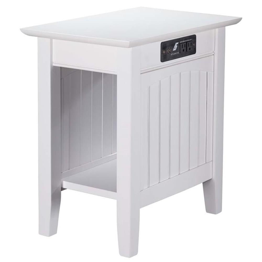 Pemberly Row Transitional White Wood Side Table with USB Charging Ports - Perfect for Living Room, Bedroom & Office Use