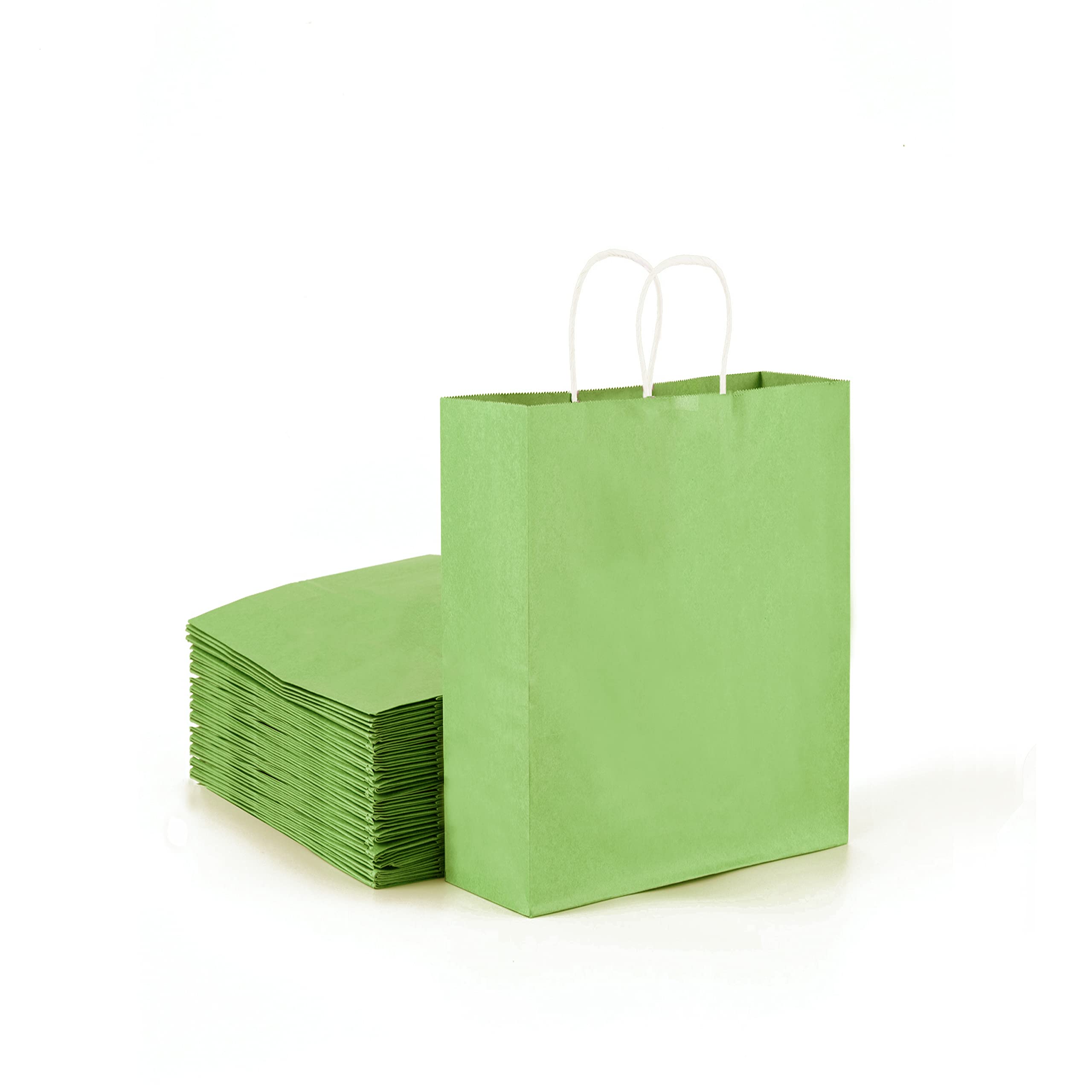 12 Pack 8.5x4.5x10.5 Inch Green Paper Gift Bags with Handles - Eco-Friendly Merchandise Bags for Retail, Wedding Welcome, Party Favors & Shopping | OfficeCastle Brand