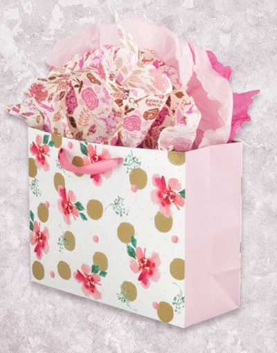 Elegant Gold Dots and Floral Design Gift Bags - Perfect for Birthday, Wedding, Baby Shower & Party Favors - Premium Quality Party Supplies for Any Celebration
