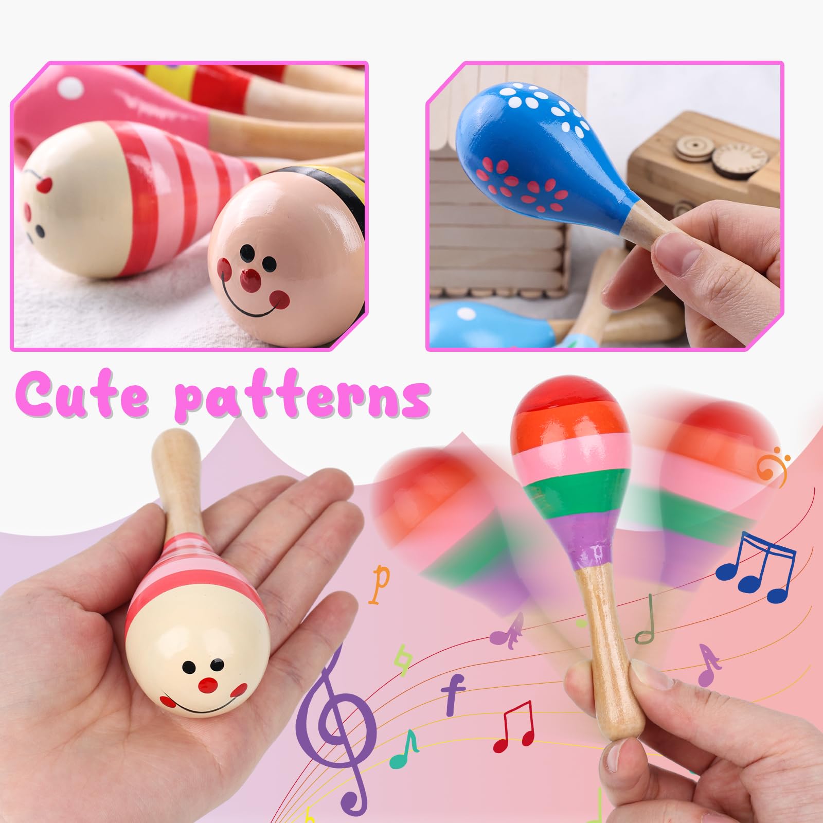 POPLAY 10PCS Mini Wooden Maracas - Toddler Musical Instruments, Wooden Shakers for Babies & Kids - Early Learning Musical Toys for Infants | Perfect for Birthday Gifts, Classroom Activities & Sensory Play