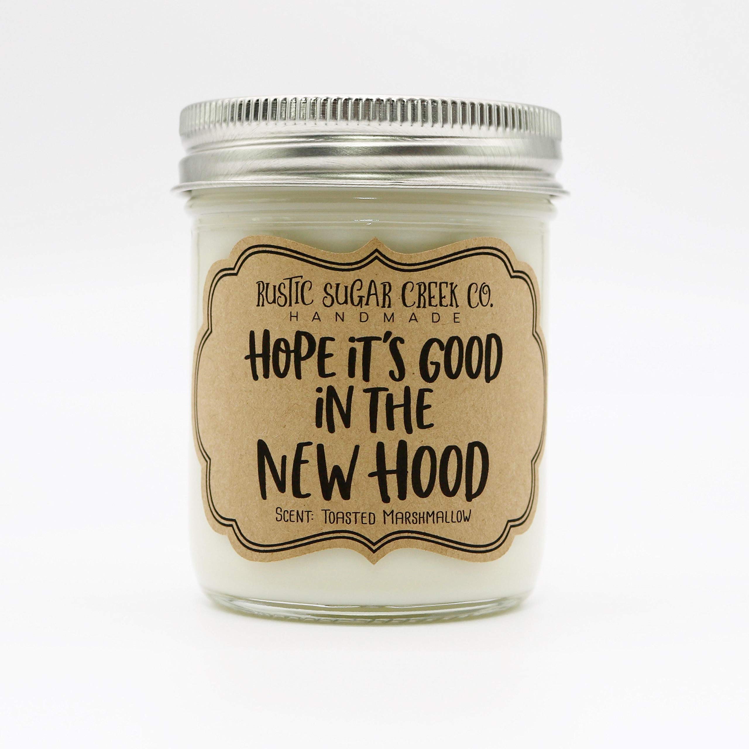 Hope It’s Good In The New Hood Scented Candle - Soy Wax Home Fragrance, Housewarming Gift for New Homeowners, Moving In Present, Warm Welcome Gift for New House - Perfect for Living Room, Bedroom & Housewarming Parties