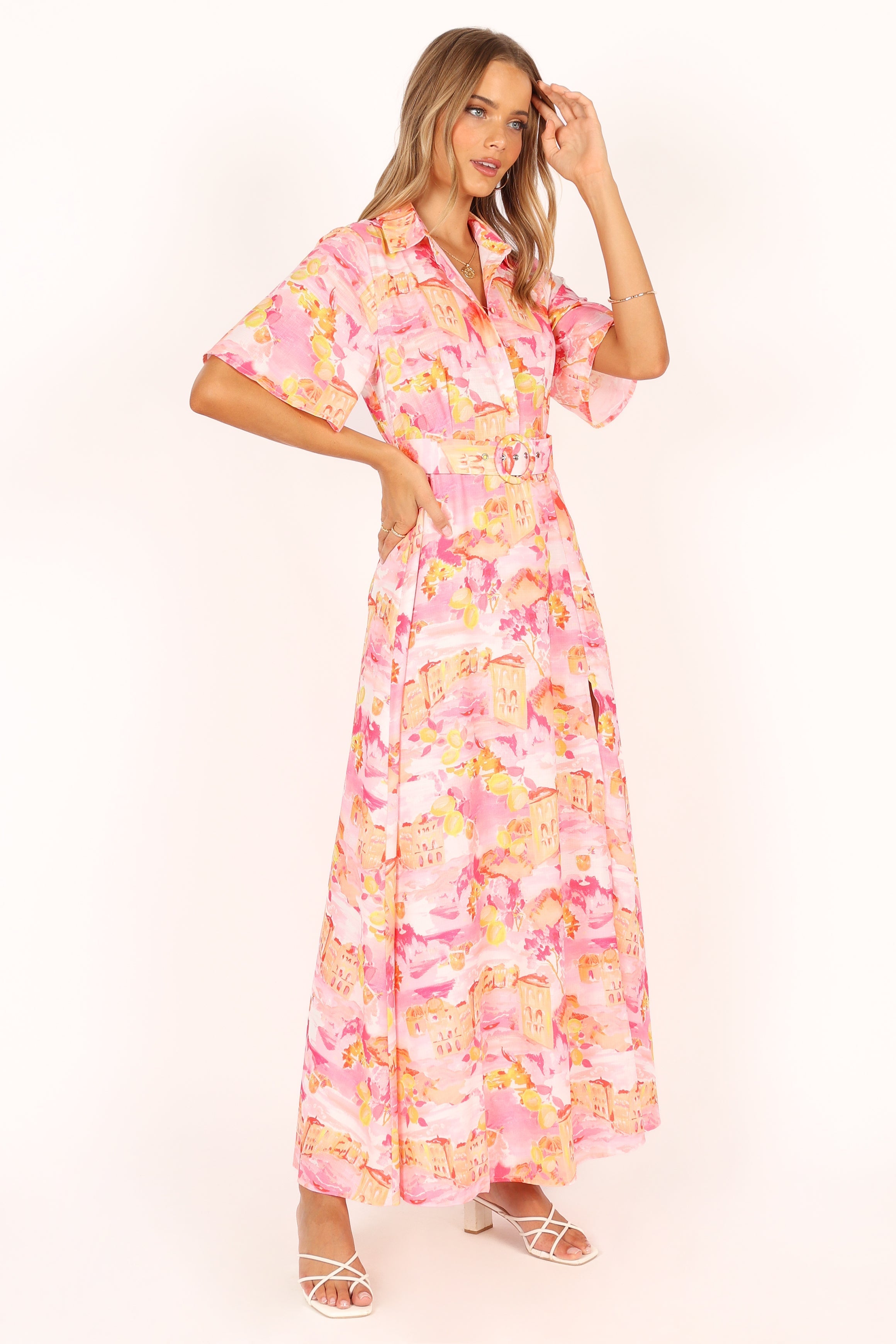Arianna Women's Maxi Dress - Floral Print Pink Scenic Long Sleeve Flowy Summer Dress for Beach Vacation, Party & Casual Wear